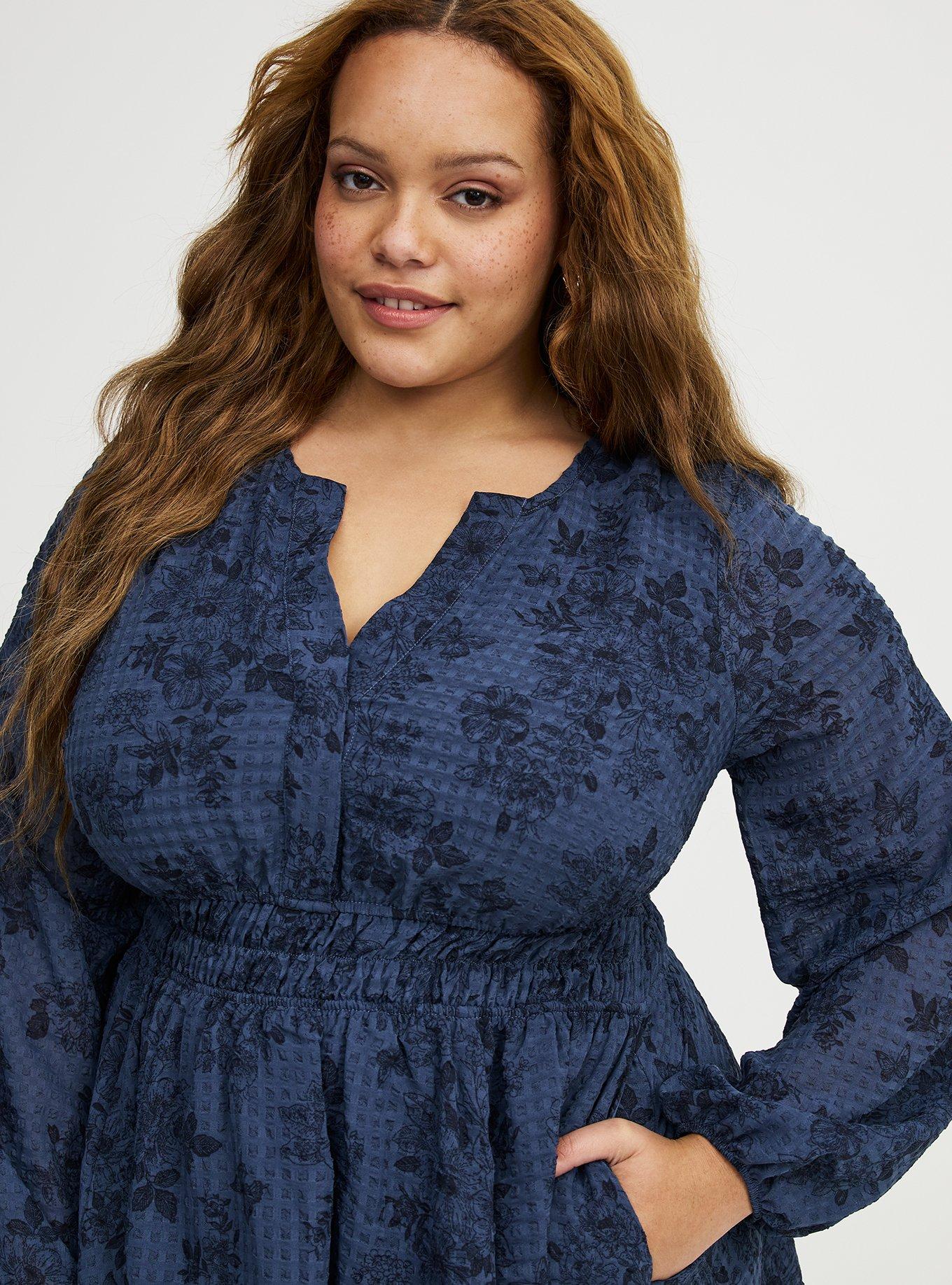 Smocked Waist Tiered Mini Dress, STAMPED FLORAL NAVY, alternate