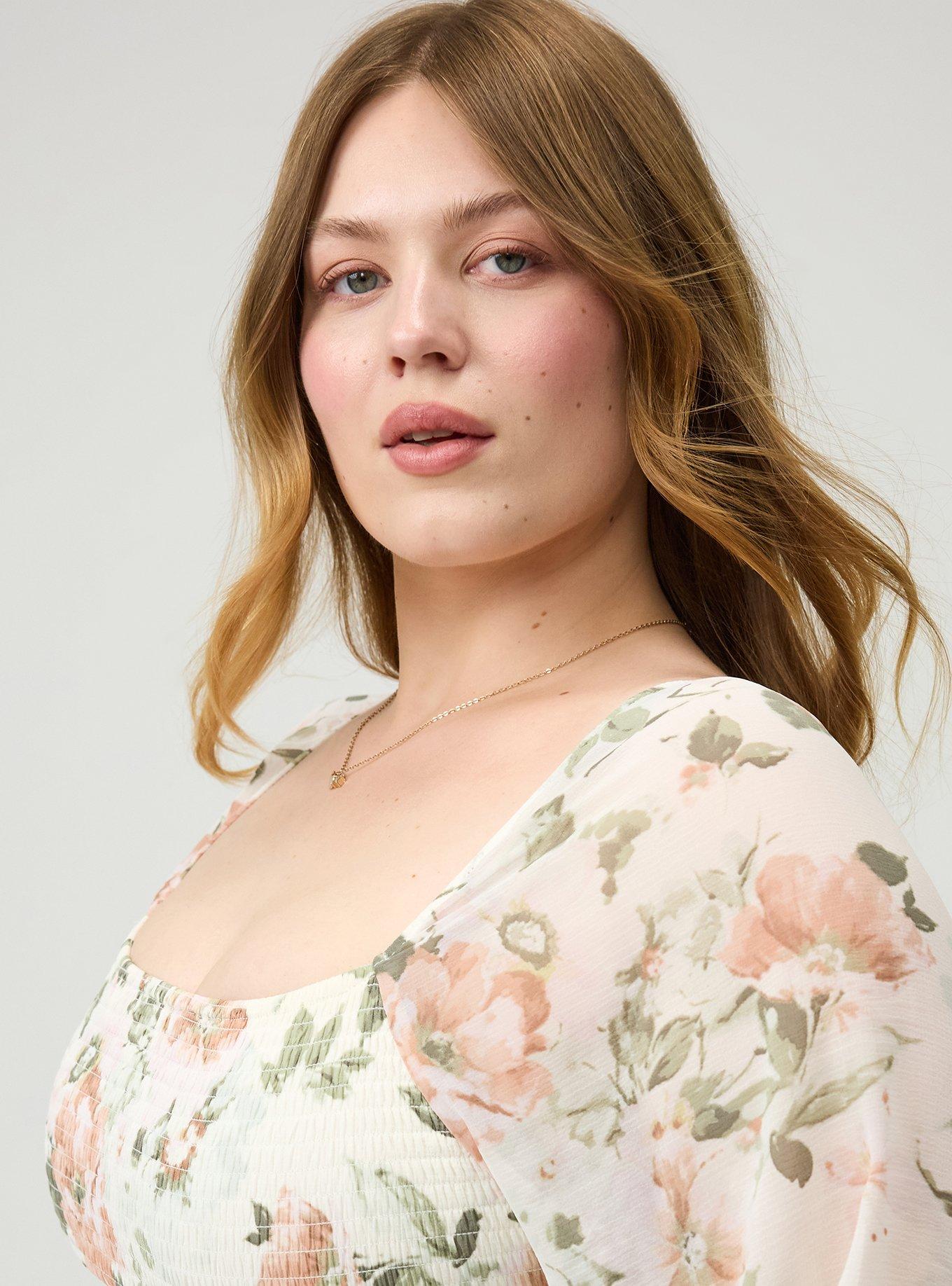 Smocked Bodice Tiered Midi Dress, LIGHT MOOD FLORAL WHISPER WHITE, alternate