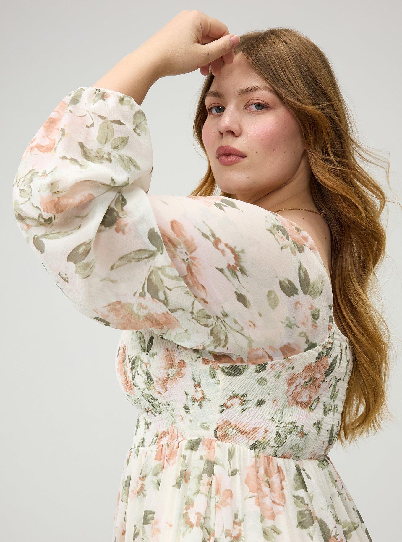 Smocked Bodice Tiered Midi Dress, LIGHT MOOD FLORAL WHISPER WHITE, alternate