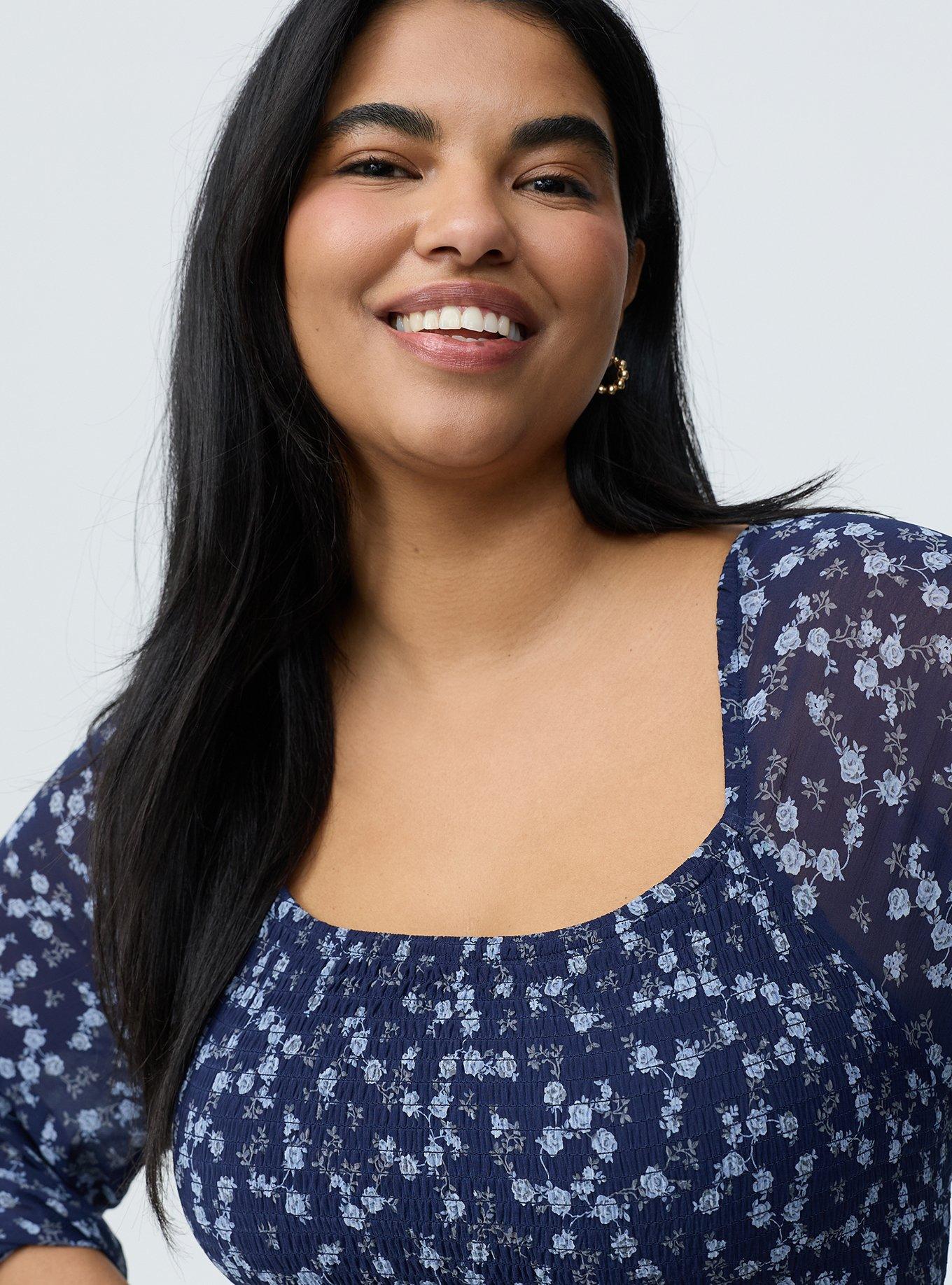 Smocked Bodice Tiered Midi Dress, RENA DITSY FLORAL NAVY, alternate