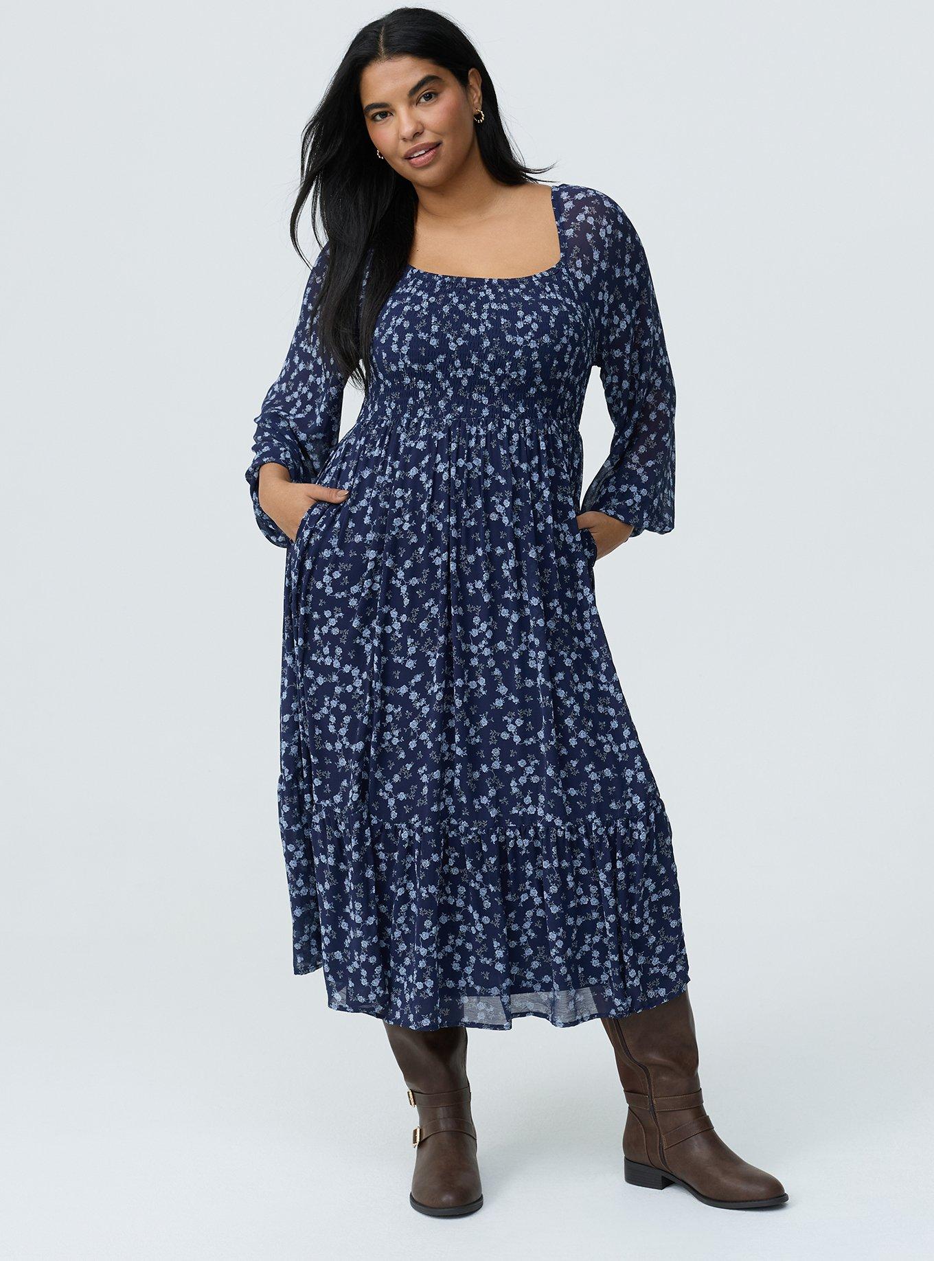 knee length dresses for ladies Floral Smocked Tiered Midi Dress main image 1