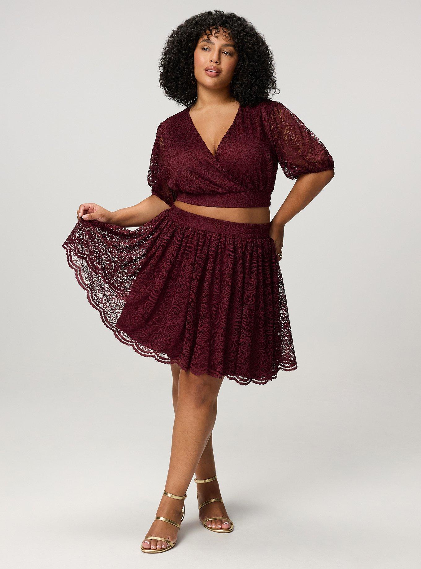 Surplice Mini Skirt Set, MAROON BANNER, alternate