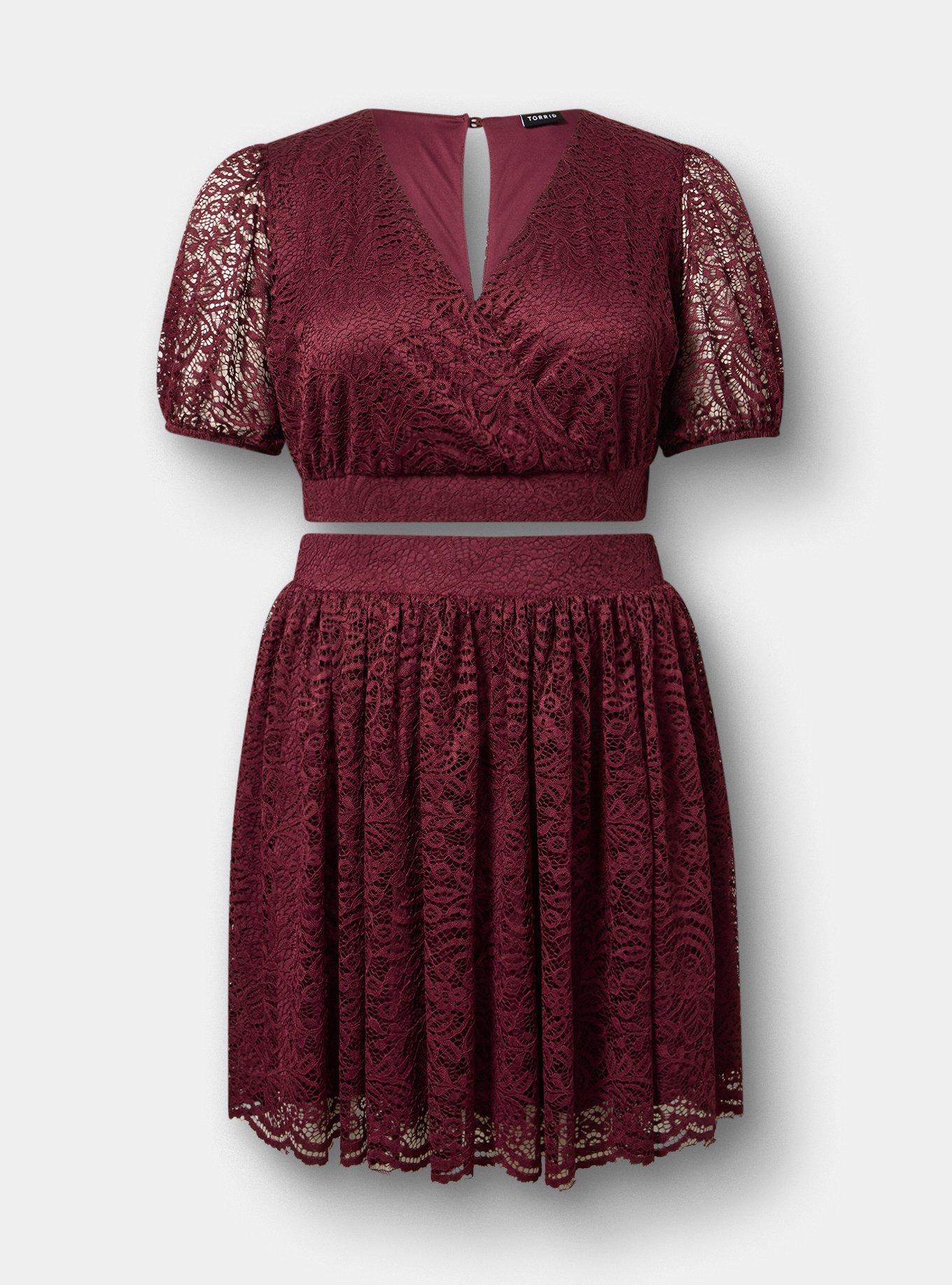 Surplice Mini Skirt Set, MAROON BANNER, flat