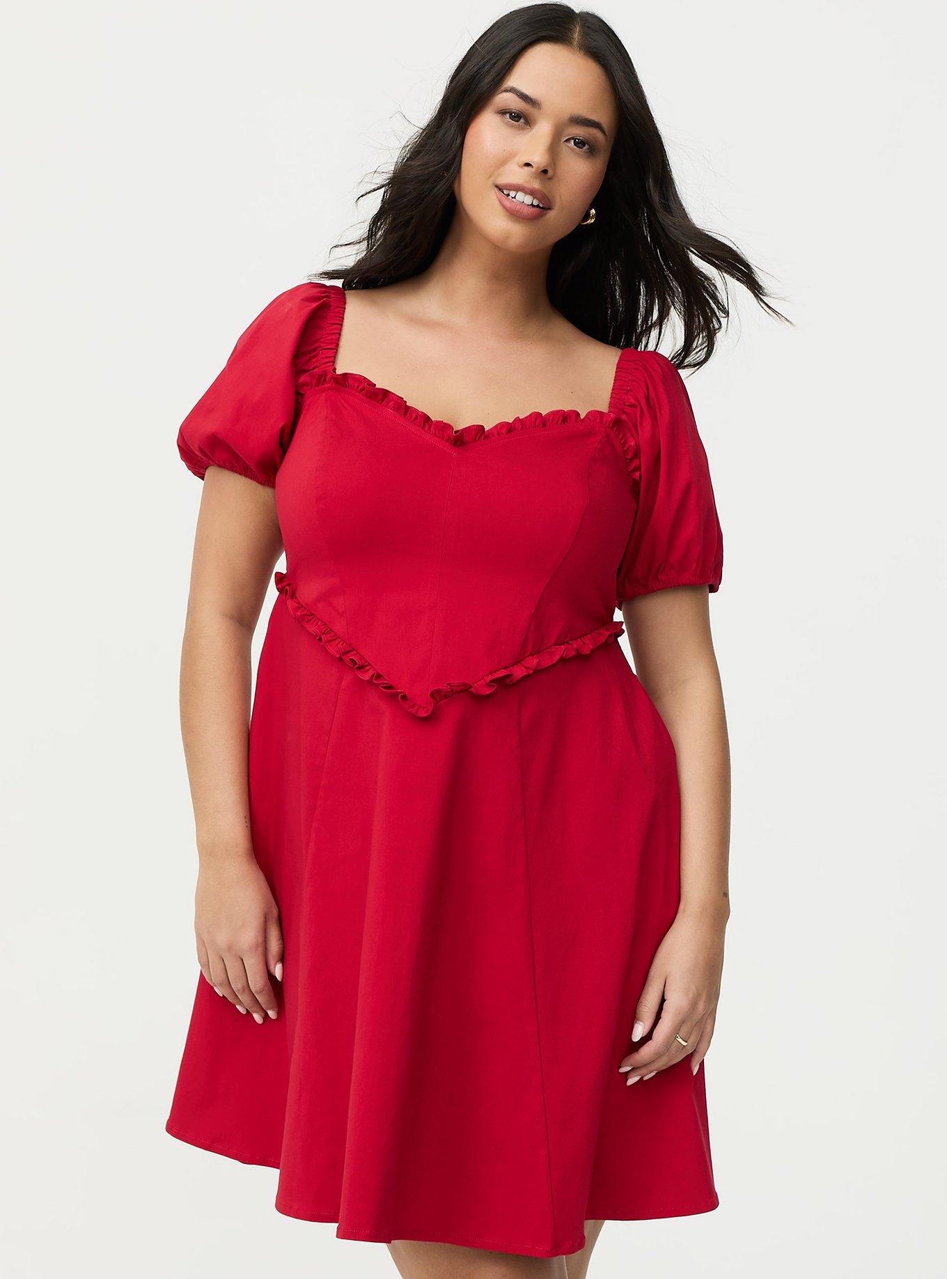 Puff Sleeve Sweetheart Mini Dress, JESTER RED, alternate