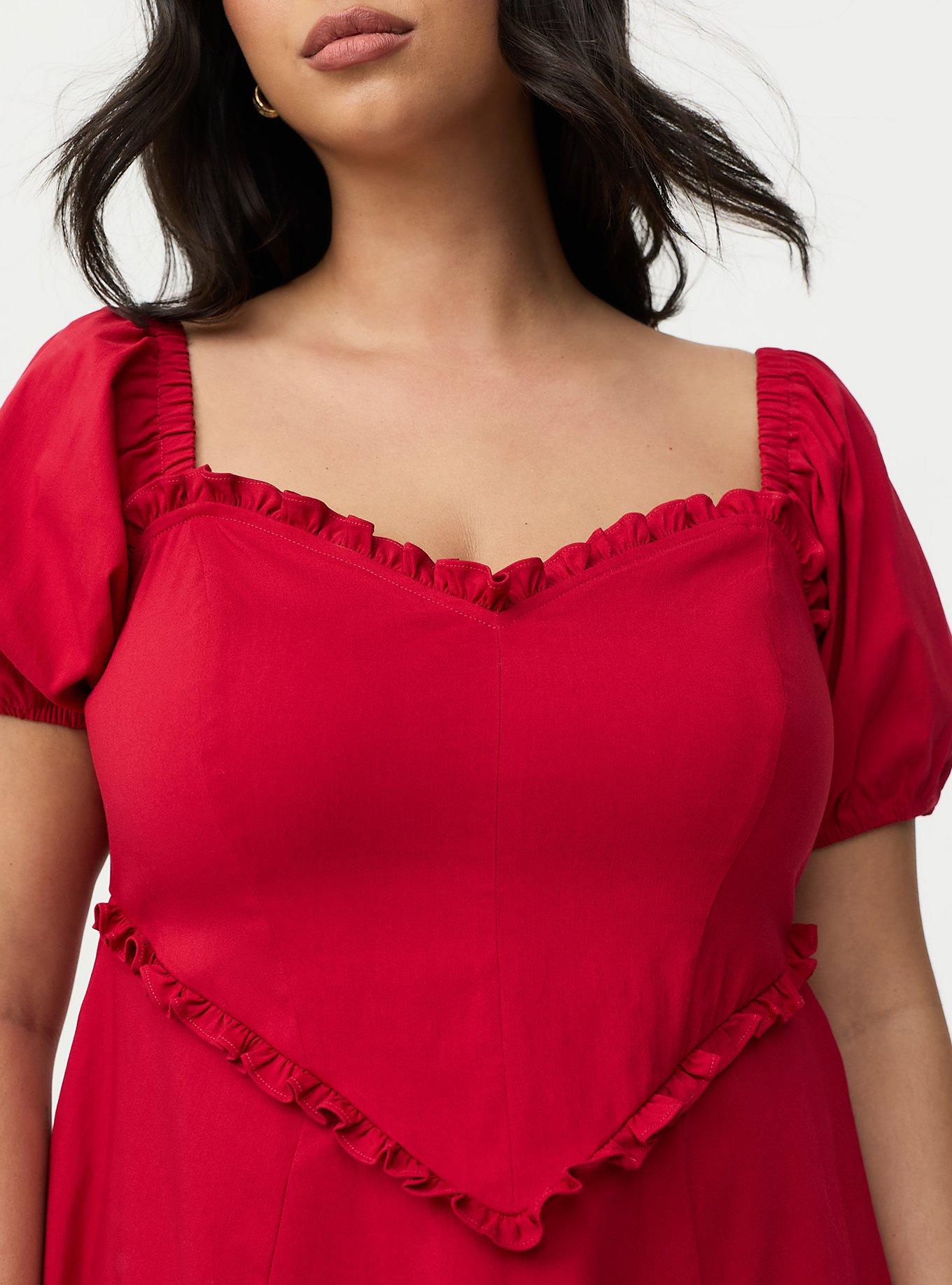 Women's Puff Sleeve Sweetheart Mini Dress In Red, Size 26, Plus Size By Torrid