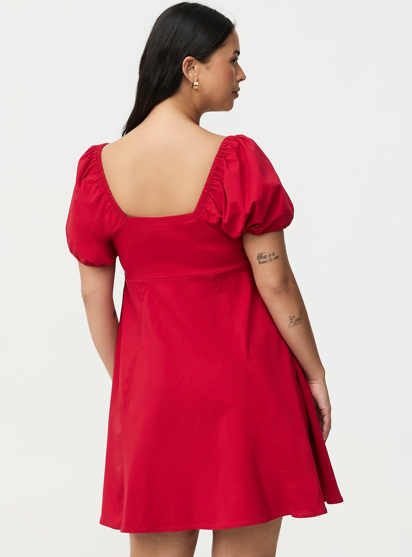 Puff Sleeve Sweetheart Mini Dress, JESTER RED, alternate