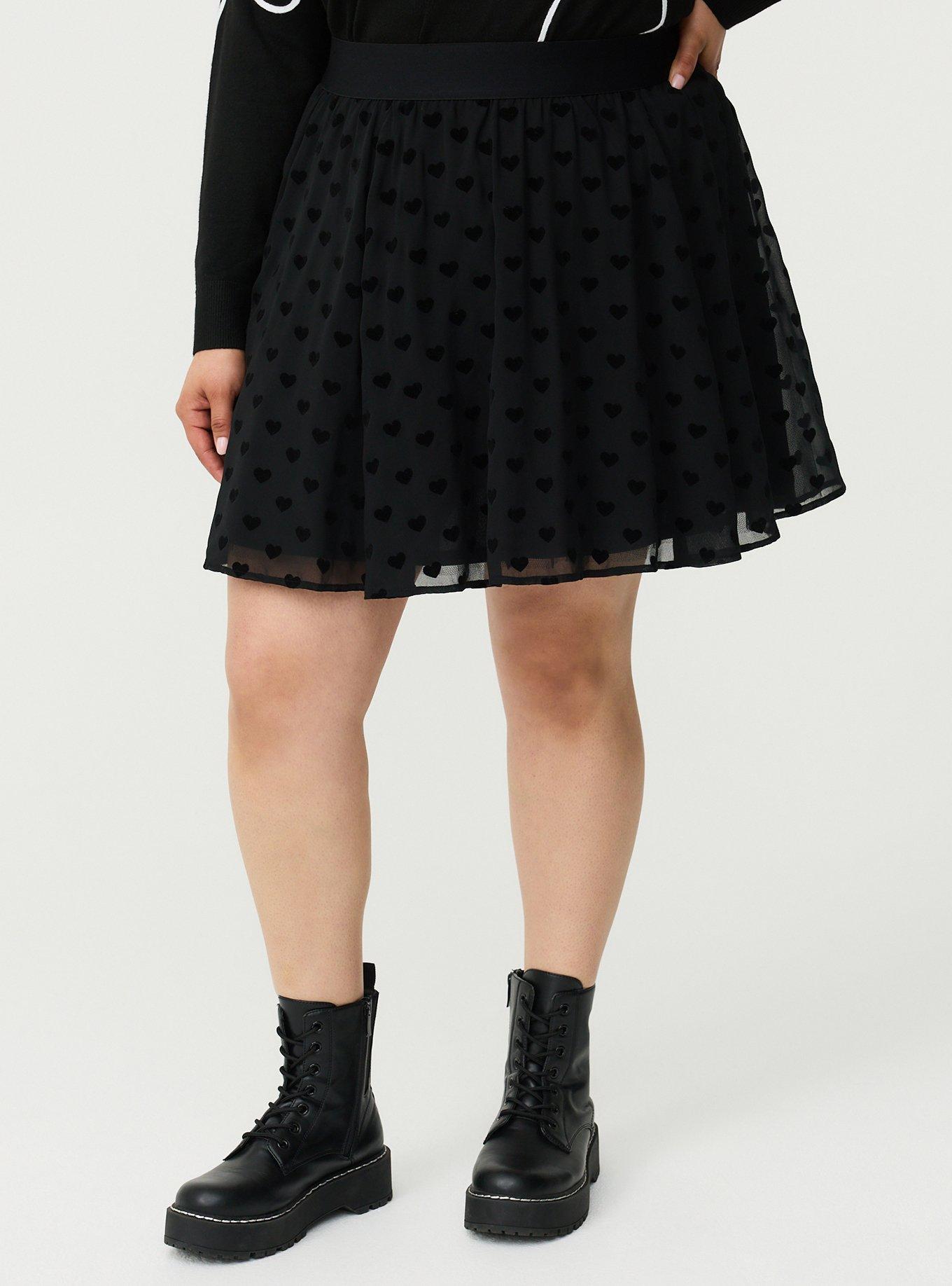 Heart Flocked Mini Skater Skirt, DEEP BLACK, alternate