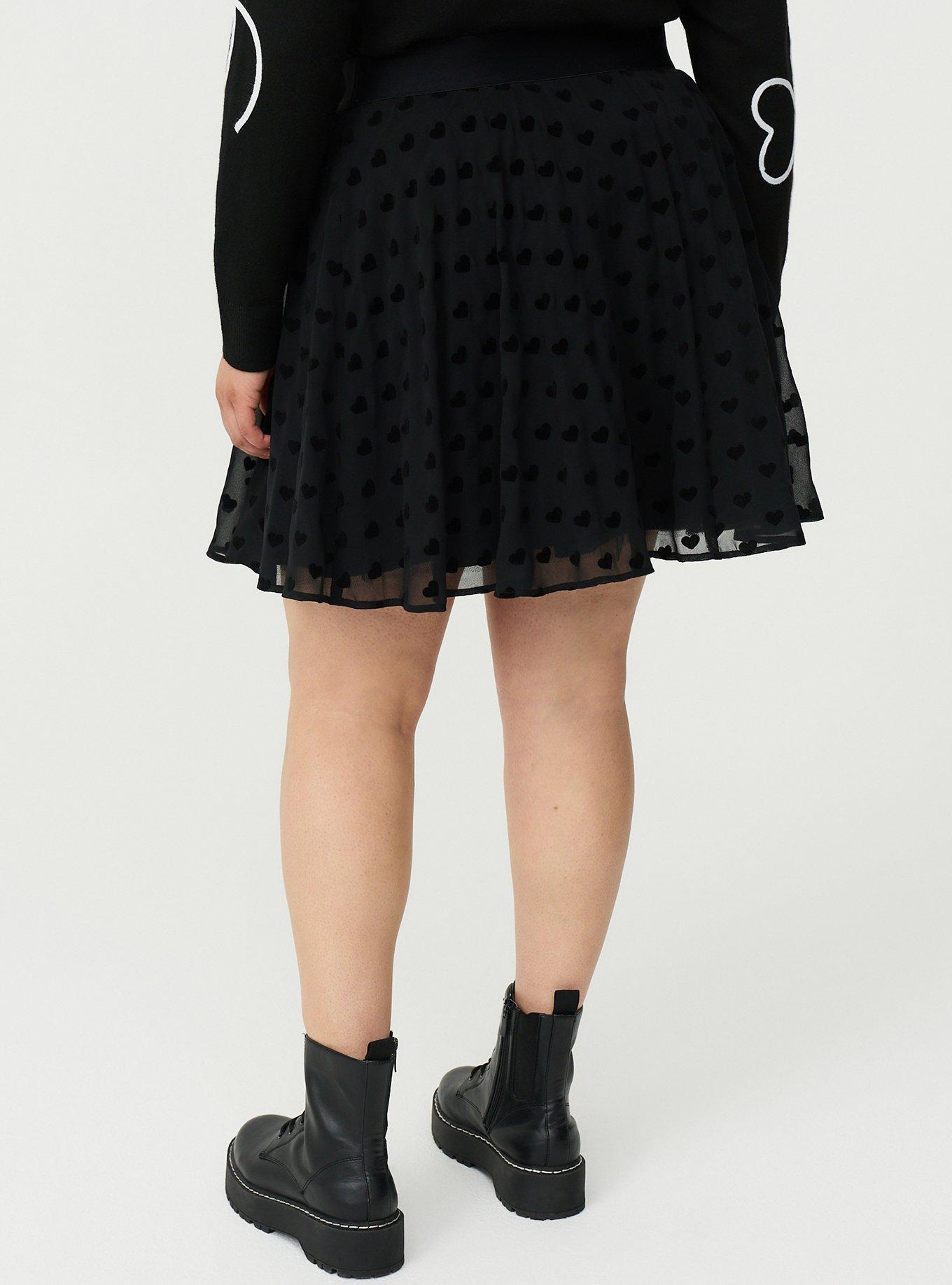 Heart Flocked Mini Skater Skirt, DEEP BLACK, alternate