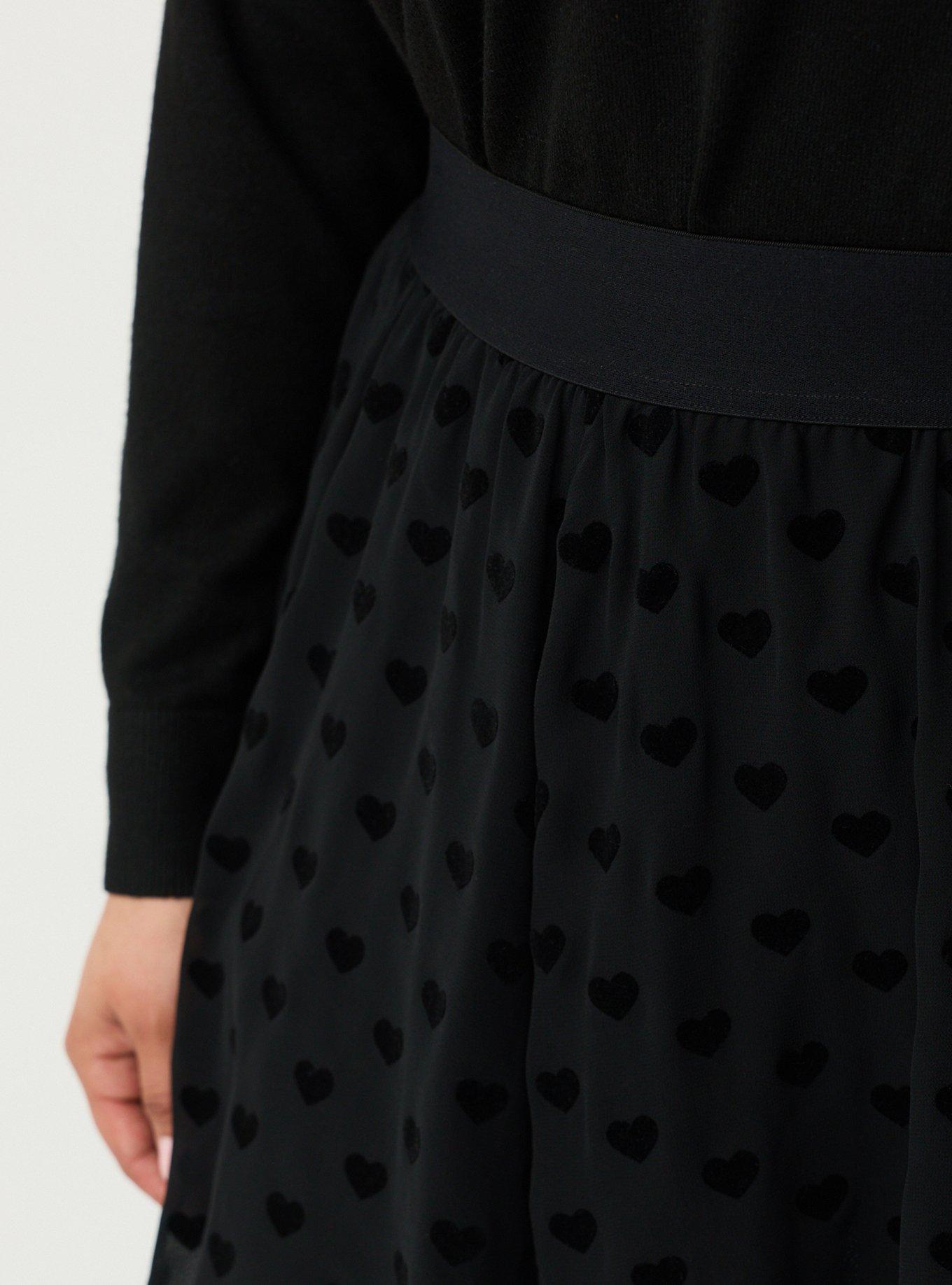 Heart Flocked Mini Skater Skirt, DEEP BLACK, alternate