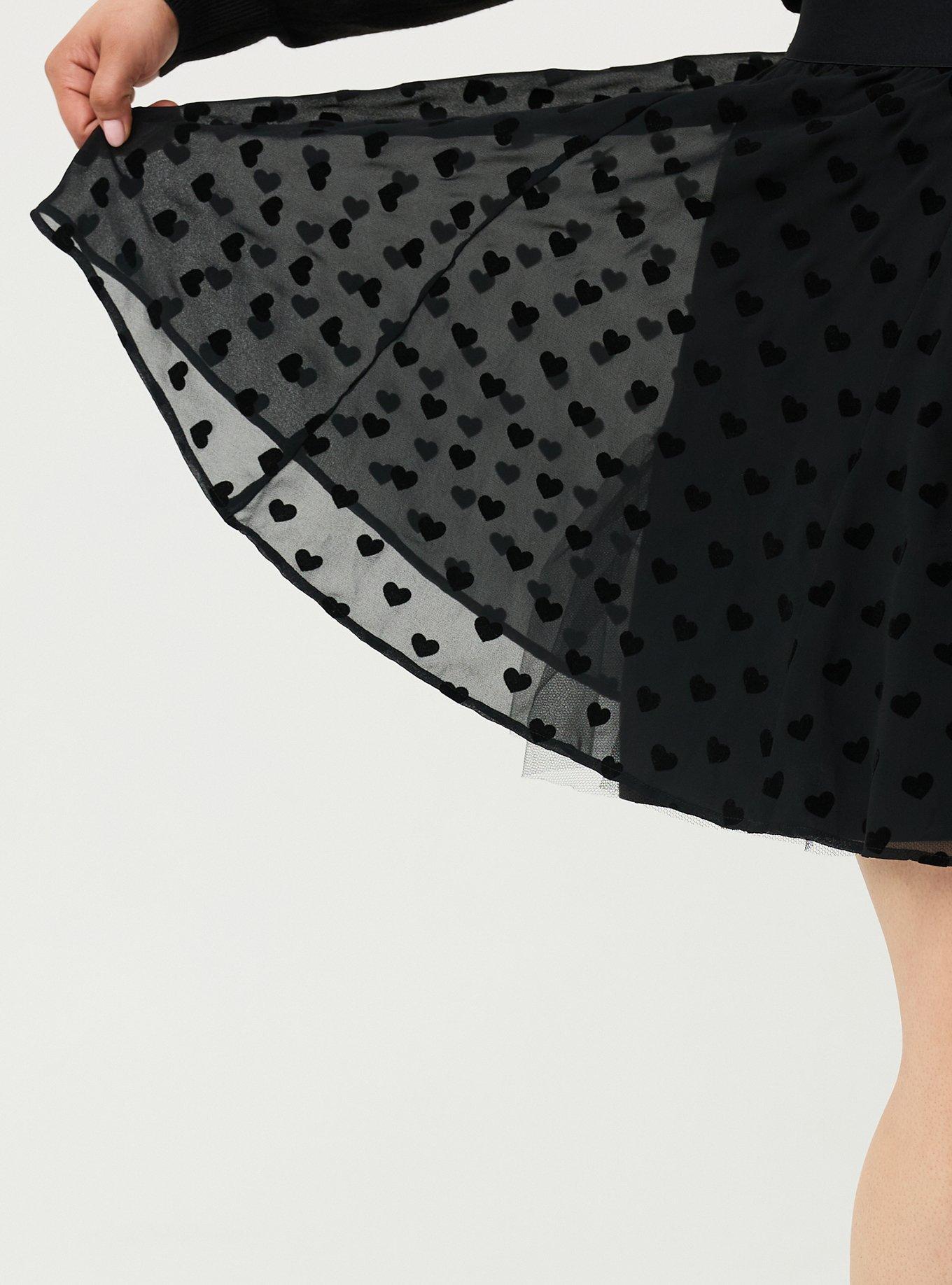 Heart Flocked Mini Skater Skirt, DEEP BLACK, alternate