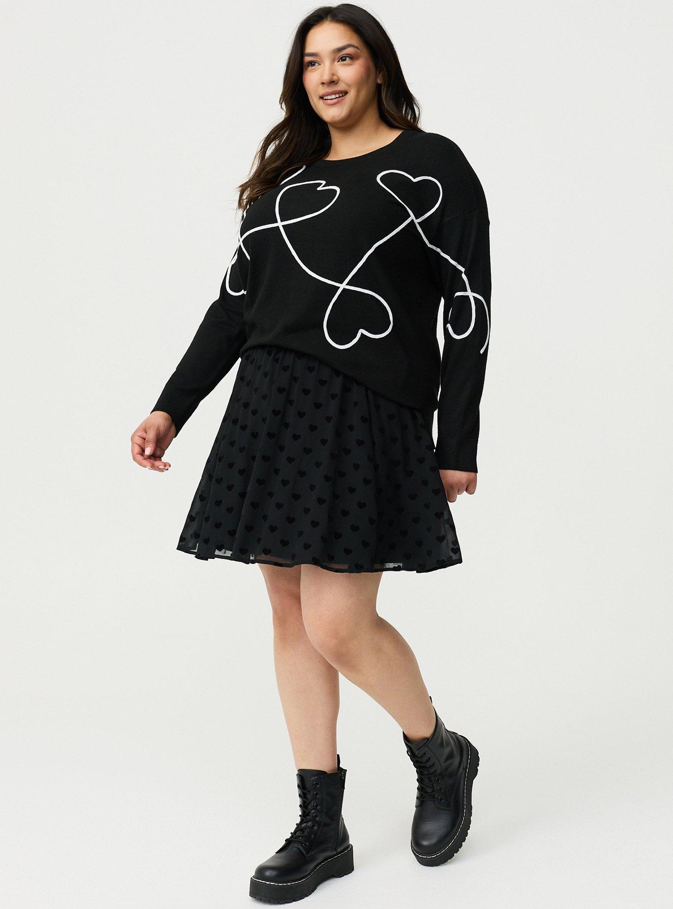 Heart Flocked Mini Skater Skirt, DEEP BLACK, hi-res