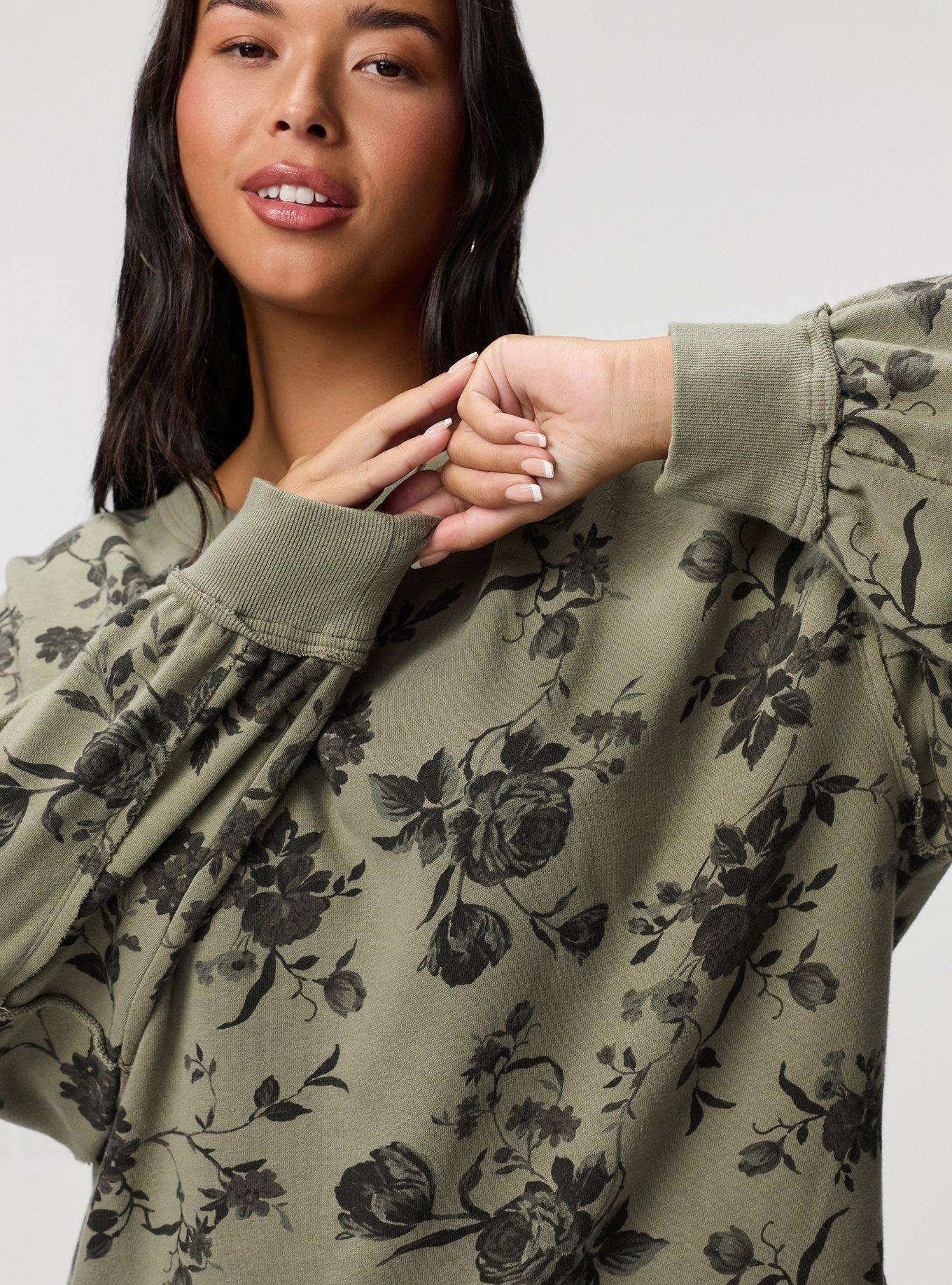 Festi Raw Edge Pullover Sweater, WILD WINTER ROSES FLORAL VETIVER, alternate