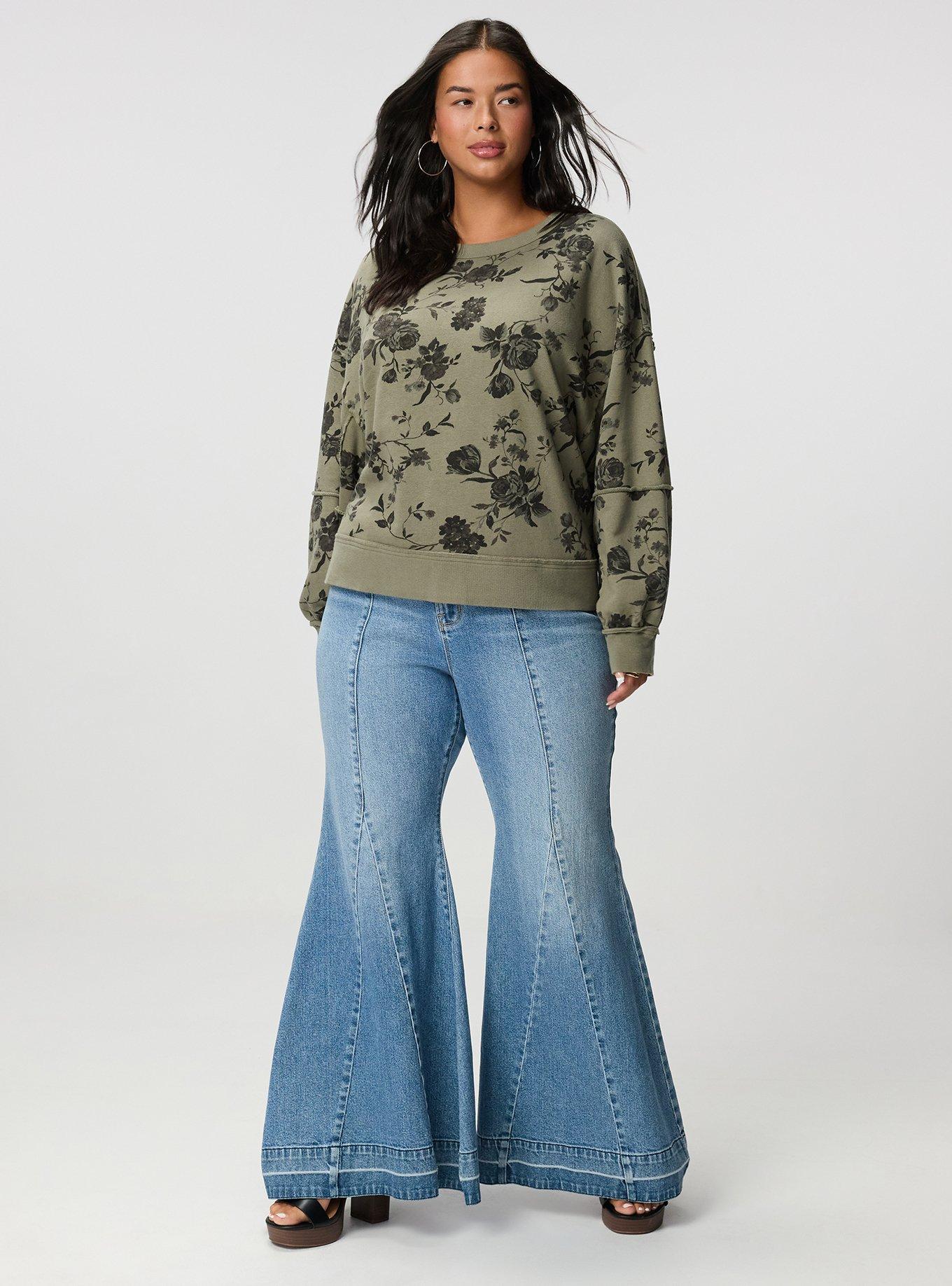 Festi Raw Edge Pullover Sweater, WILD WINTER ROSES FLORAL VETIVER, alternate