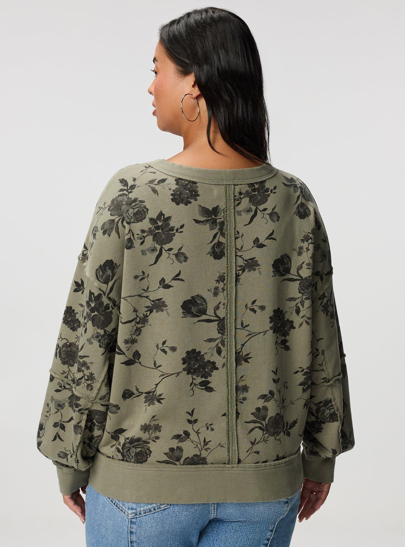 Festi Raw Edge Pullover Sweater, WILD WINTER ROSES FLORAL VETIVER, alternate