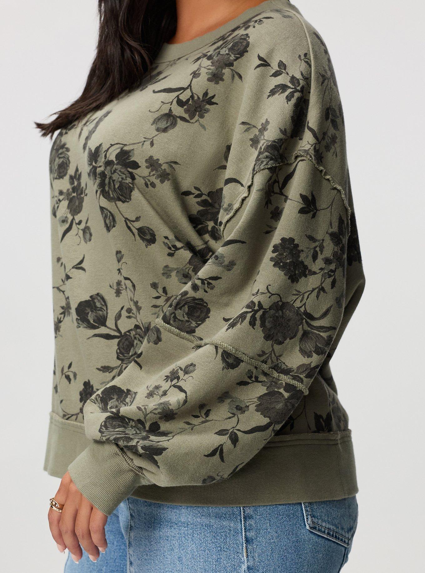 Festi Raw Edge Pullover Sweater, WILD WINTER ROSES FLORAL VETIVER, alternate
