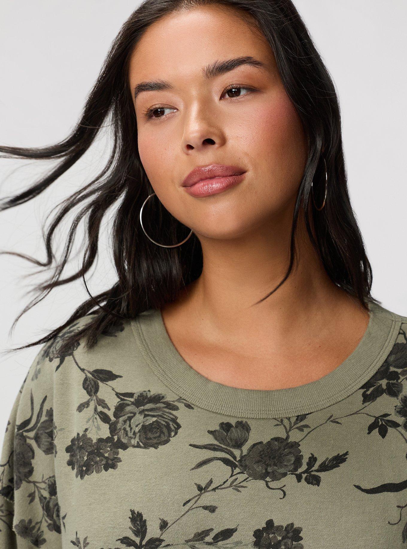 Festi Raw Edge Pullover Sweater, WILD WINTER ROSES FLORAL VETIVER, alternate