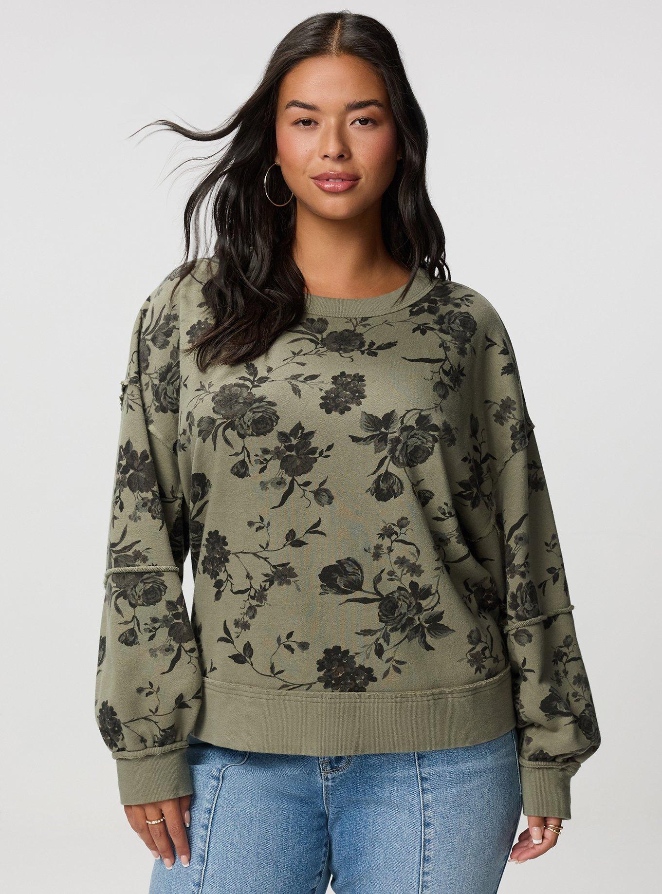 Festi Raw Edge Pullover Sweater, WILD WINTER ROSES FLORAL VETIVER, hi-res
