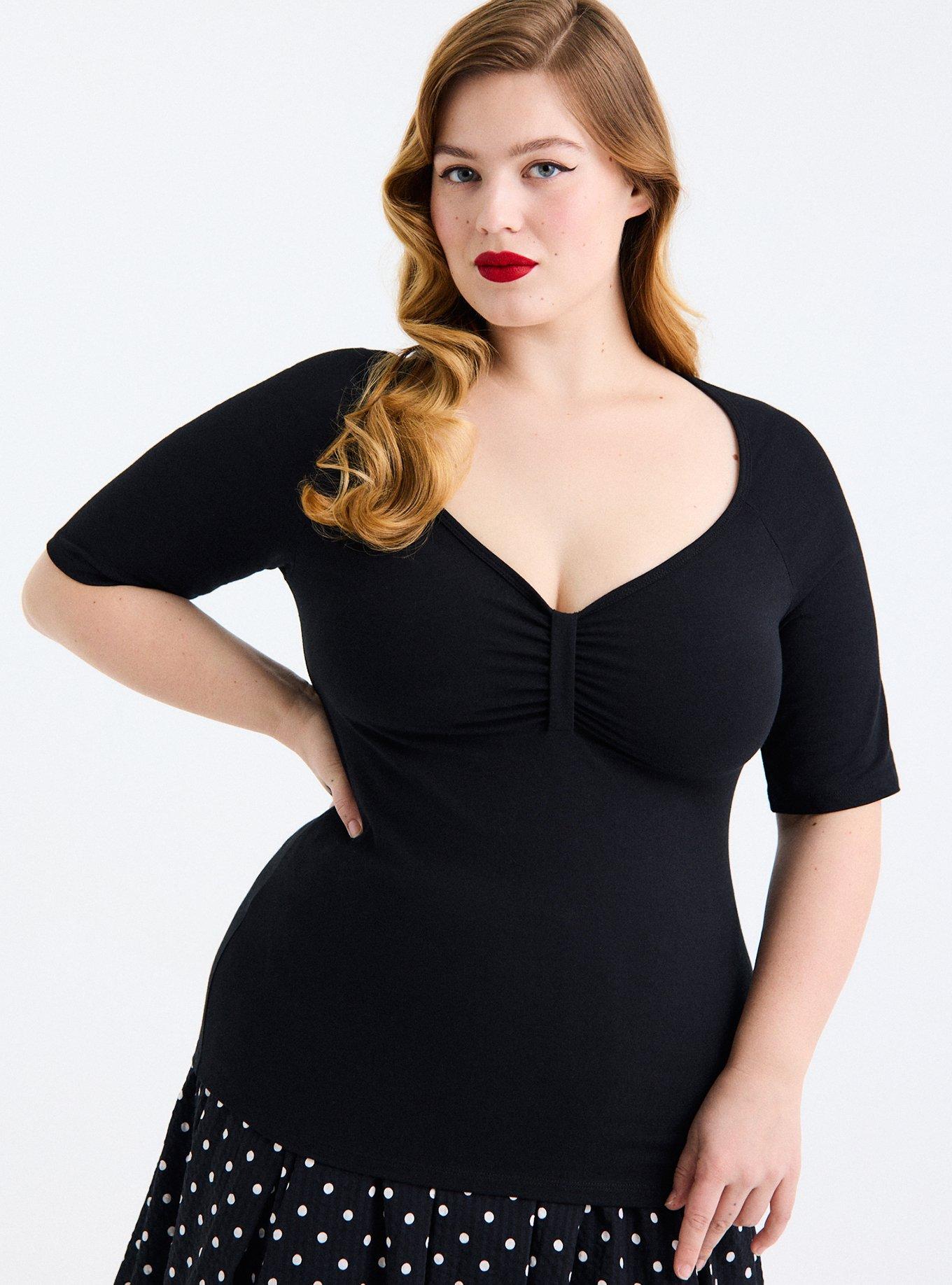 Retro Chic Puff Sleeve Knit Top, DEEP BLACK, alternate