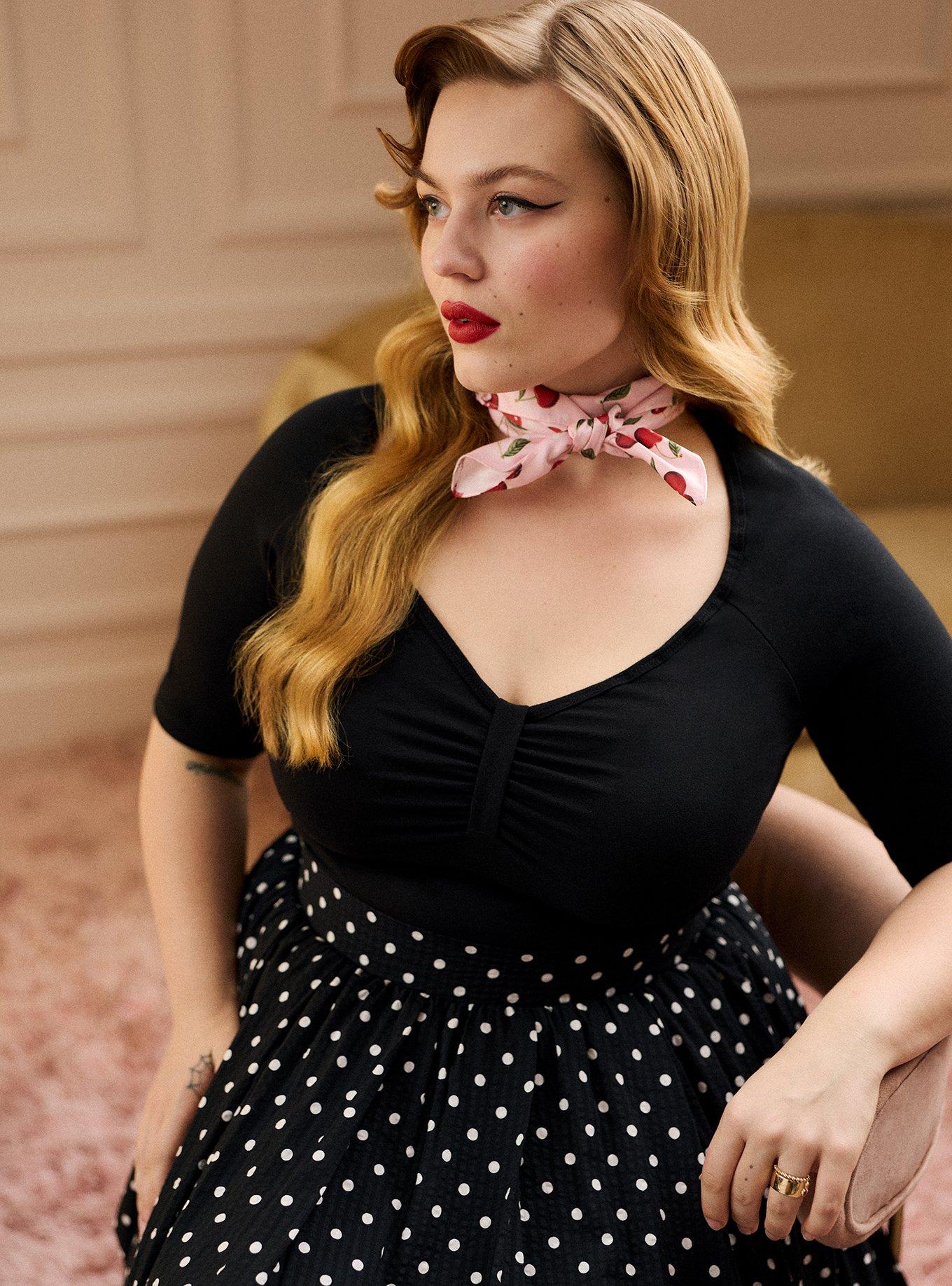 Retro Chic Puff Sleeve Knit Top, DEEP BLACK, hi-res