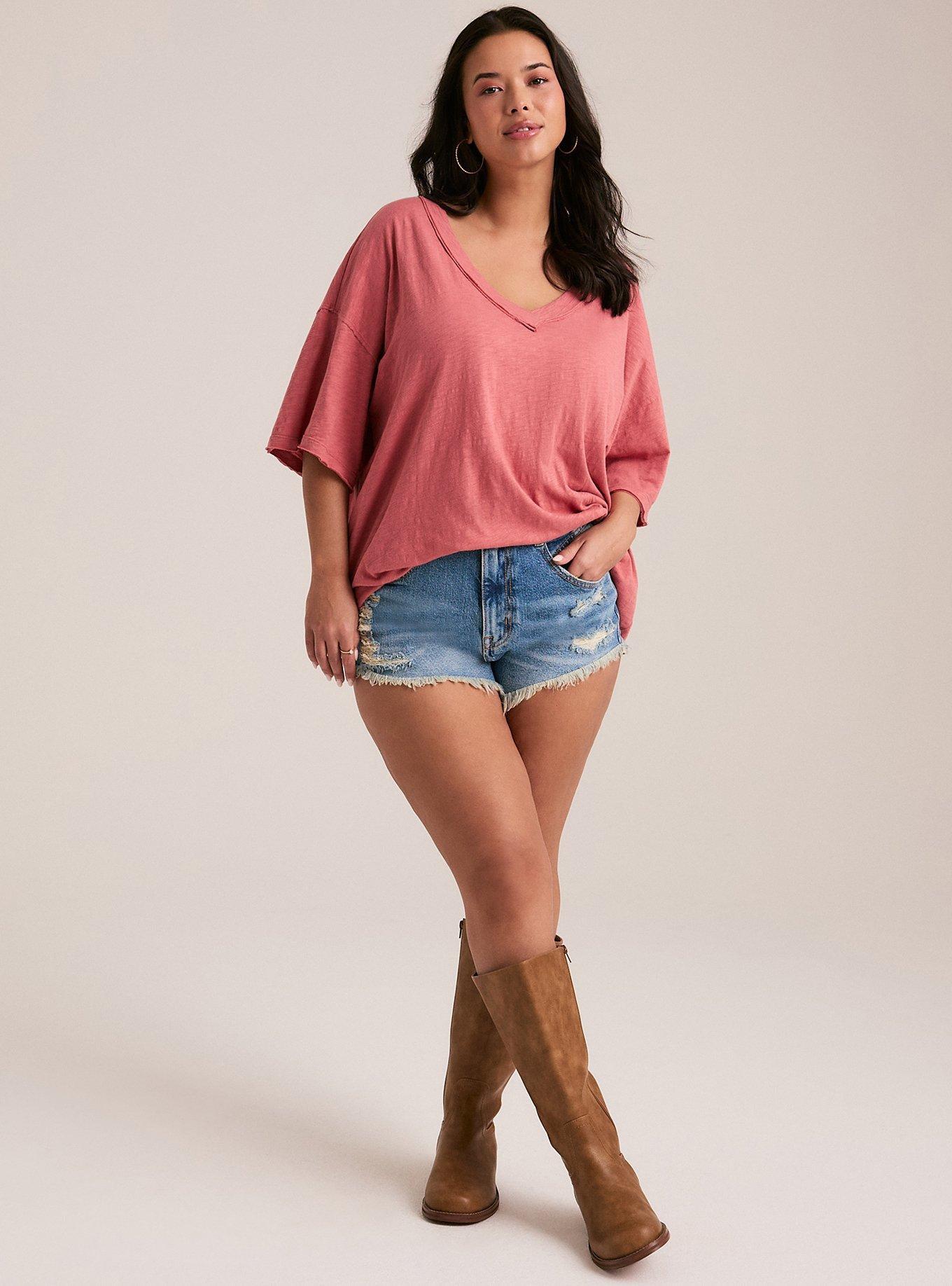 Festi Drop Shoulder V-Neck Tee, DUSTY CEDAR, alternate