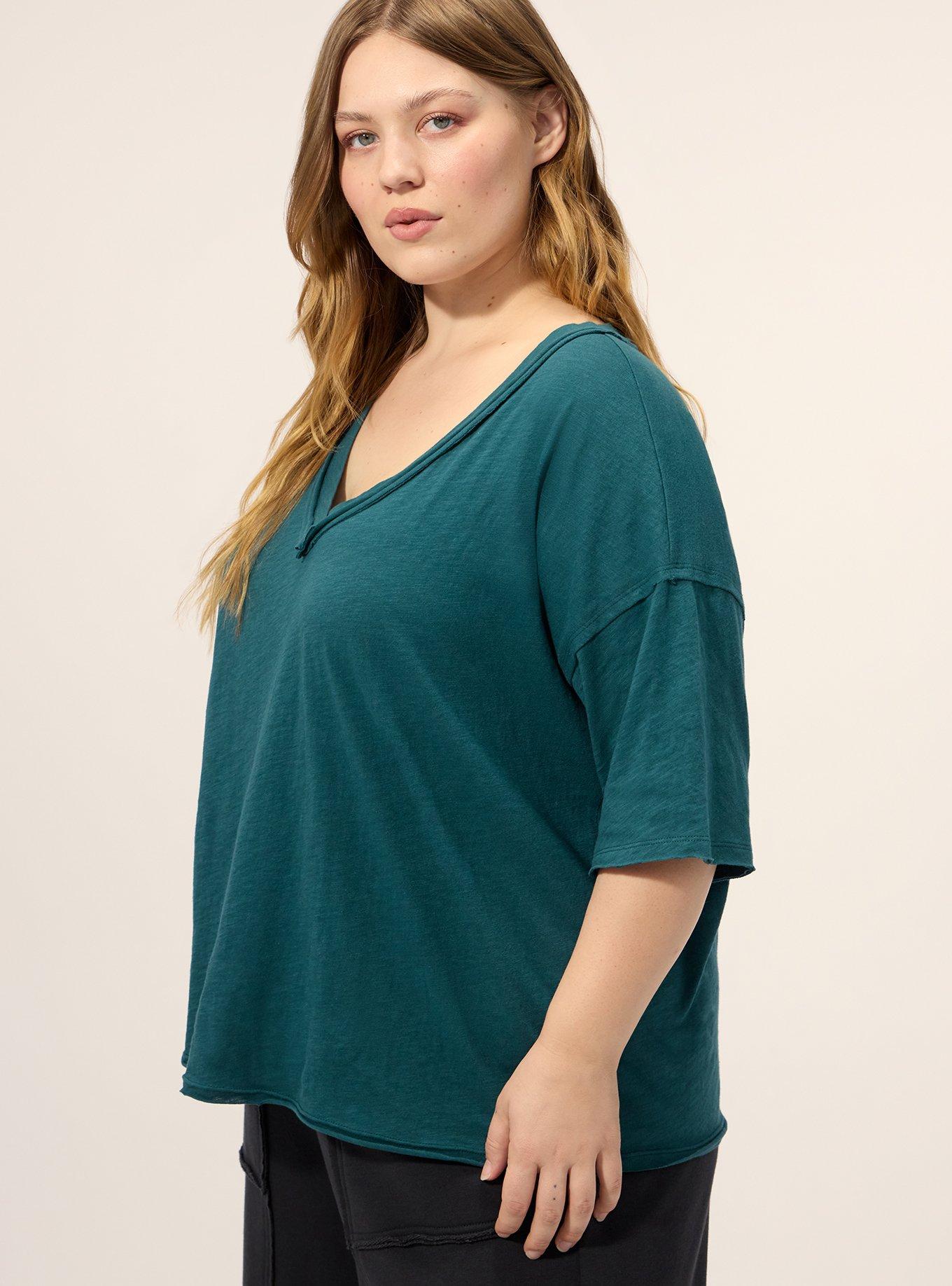 Festi Oversized Drop Shoulder V-Neck Tee, DARK SEA, alternate