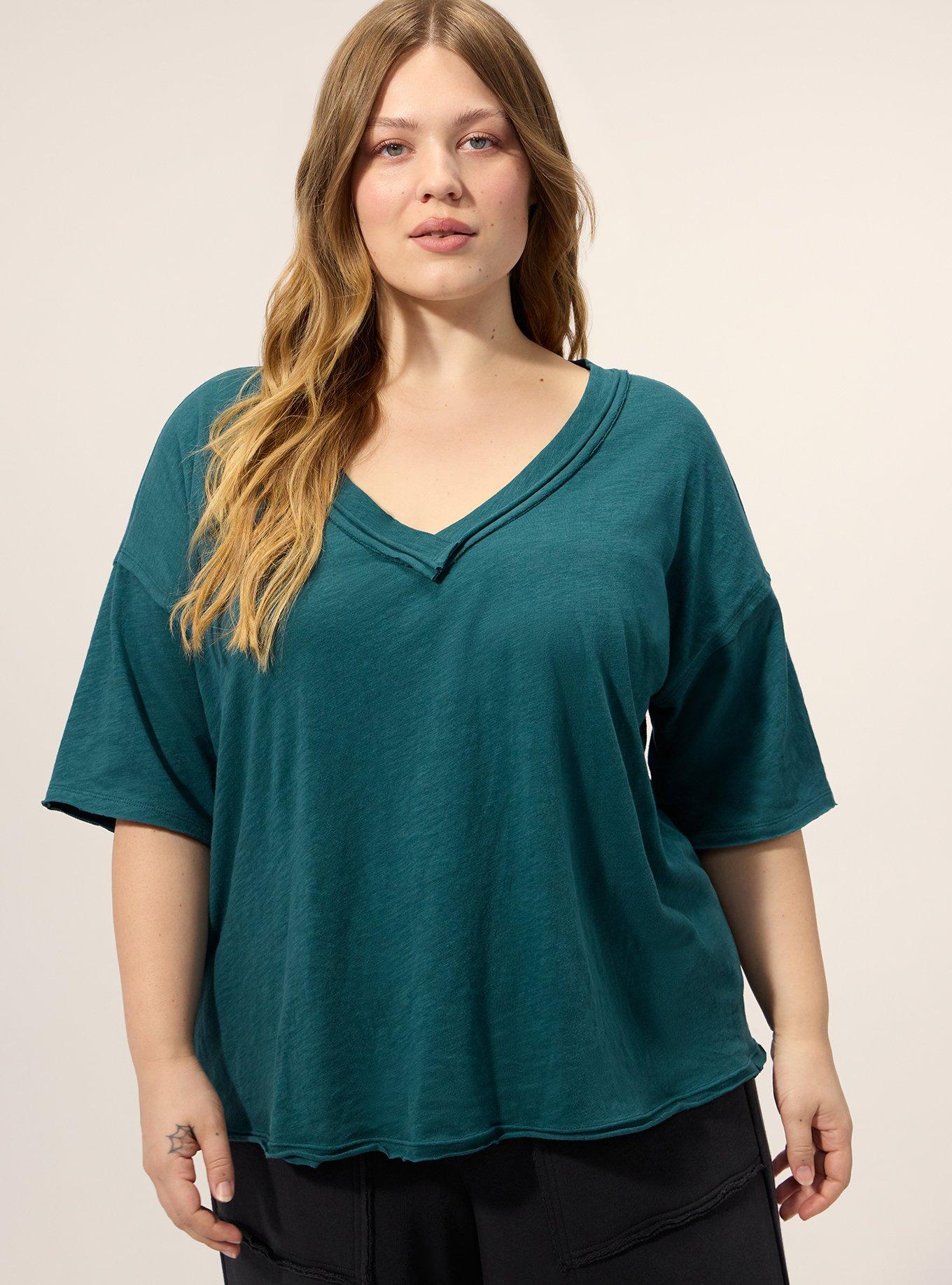 Festi Oversized Drop Shoulder V-Neck Tee, DARK SEA, hi-res