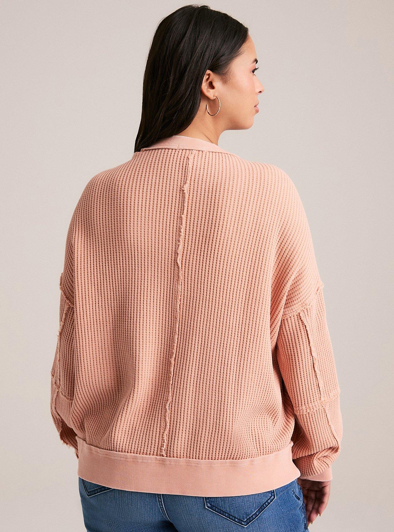 Festi Raw Edge Waffle Pullover, PEACH BEIGE, alternate