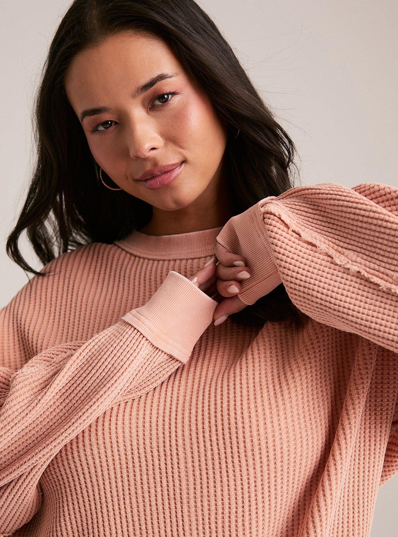 Festi Raw Edge Waffle Pullover, PEACH BEIGE, alternate