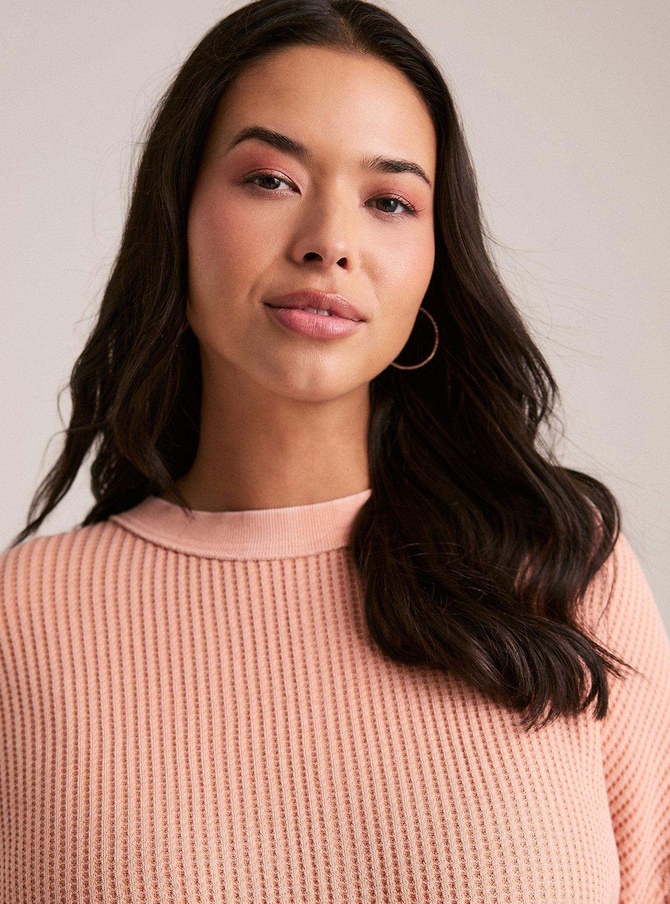 Festi Raw Edge Waffle Pullover, PEACH BEIGE, alternate