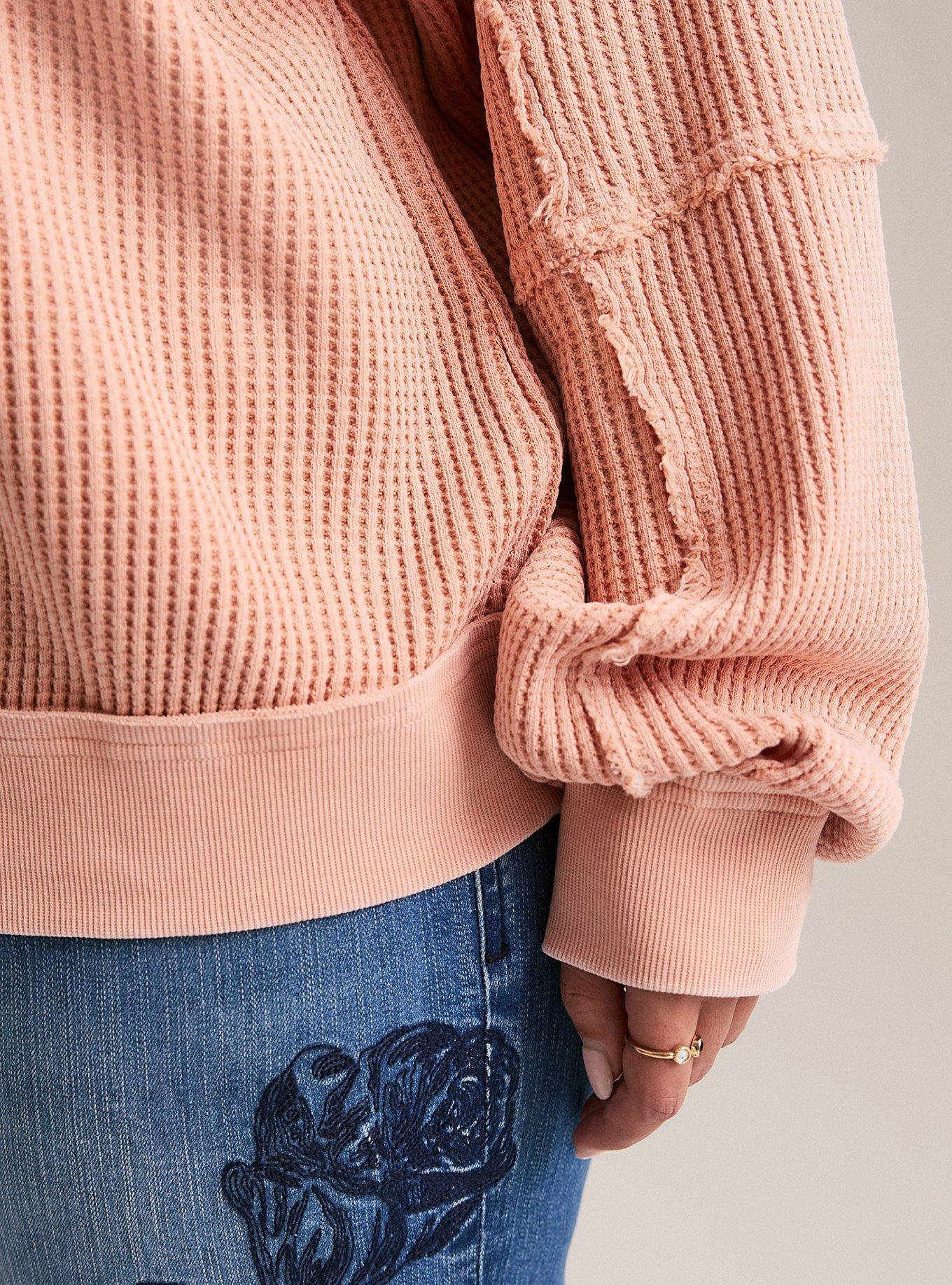 Festi Raw Edge Waffle Pullover, PEACH BEIGE, alternate