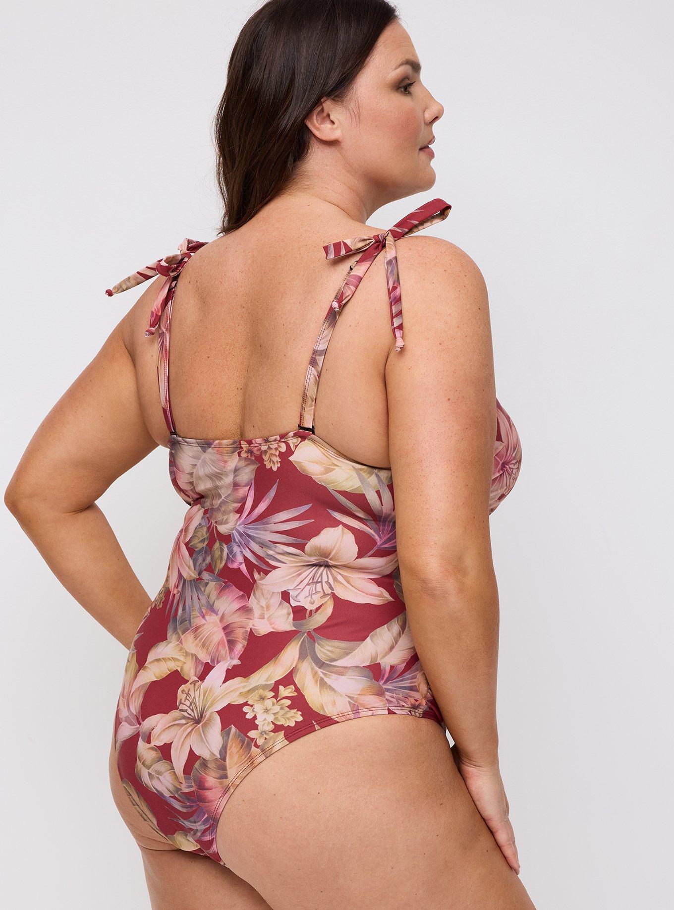 Wireless One Piece Swimsuit, CANAL TROPICAL BURGUNDY, alternate