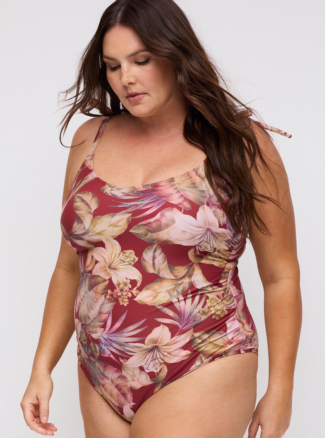 Wireless One Piece Swimsuit, CANAL TROPICAL BURGUNDY, alternate