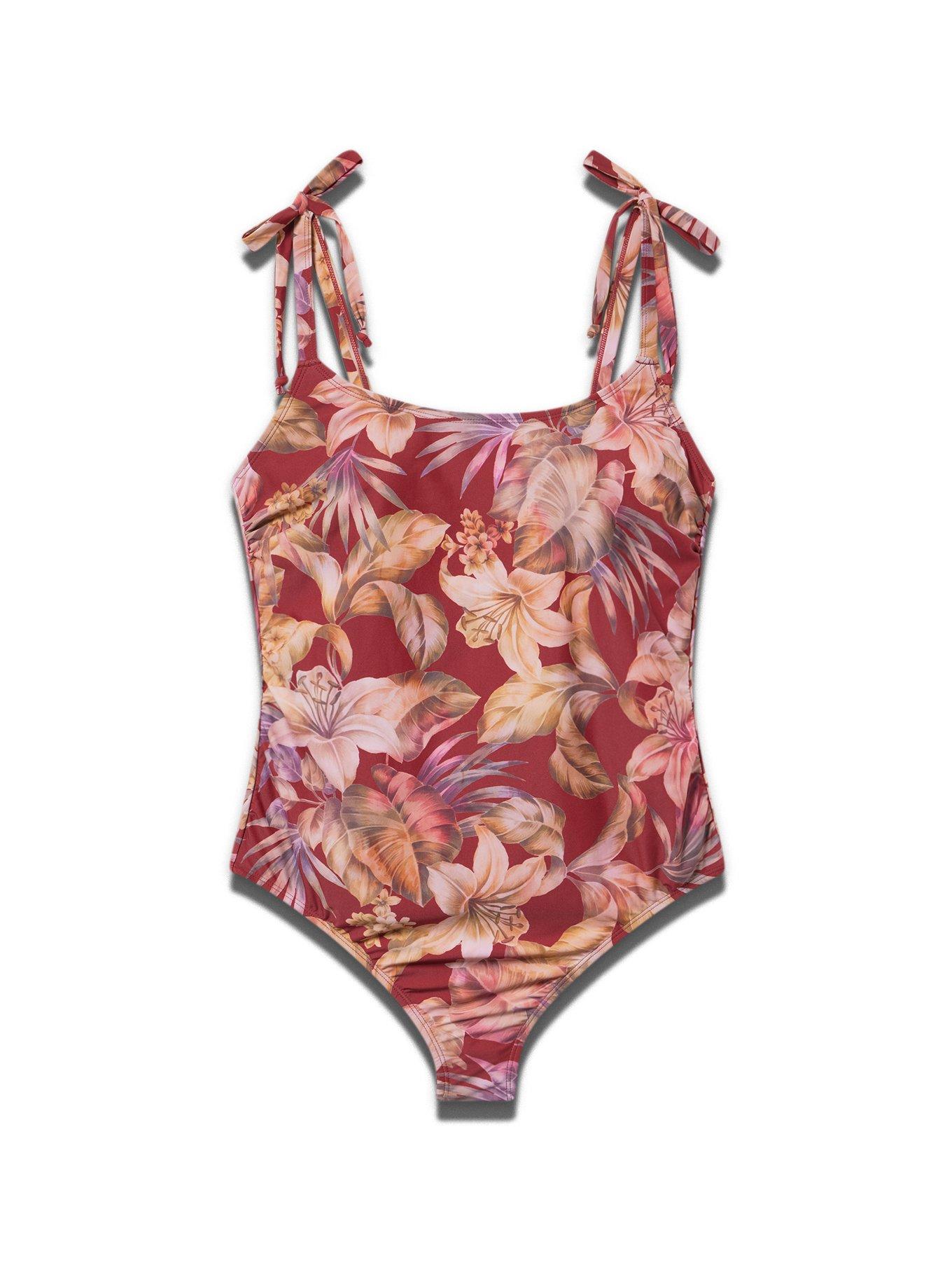 Wireless One Piece Swimsuit, CANAL TROPICAL BURGUNDY, hi-res