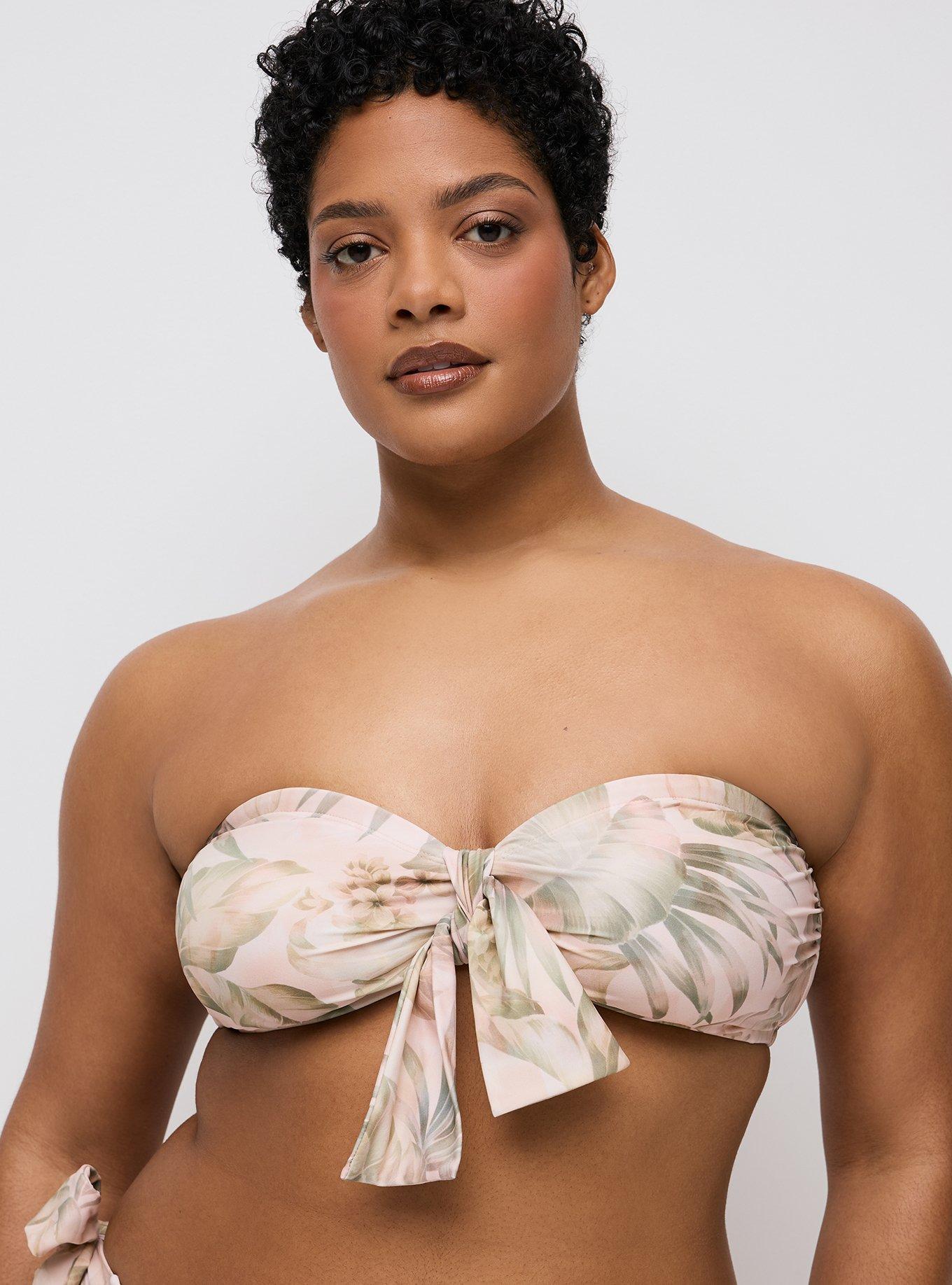 Plus Size Wire-Free Bow Bandeau, CANAL TROPICAL MULTI, hi-res