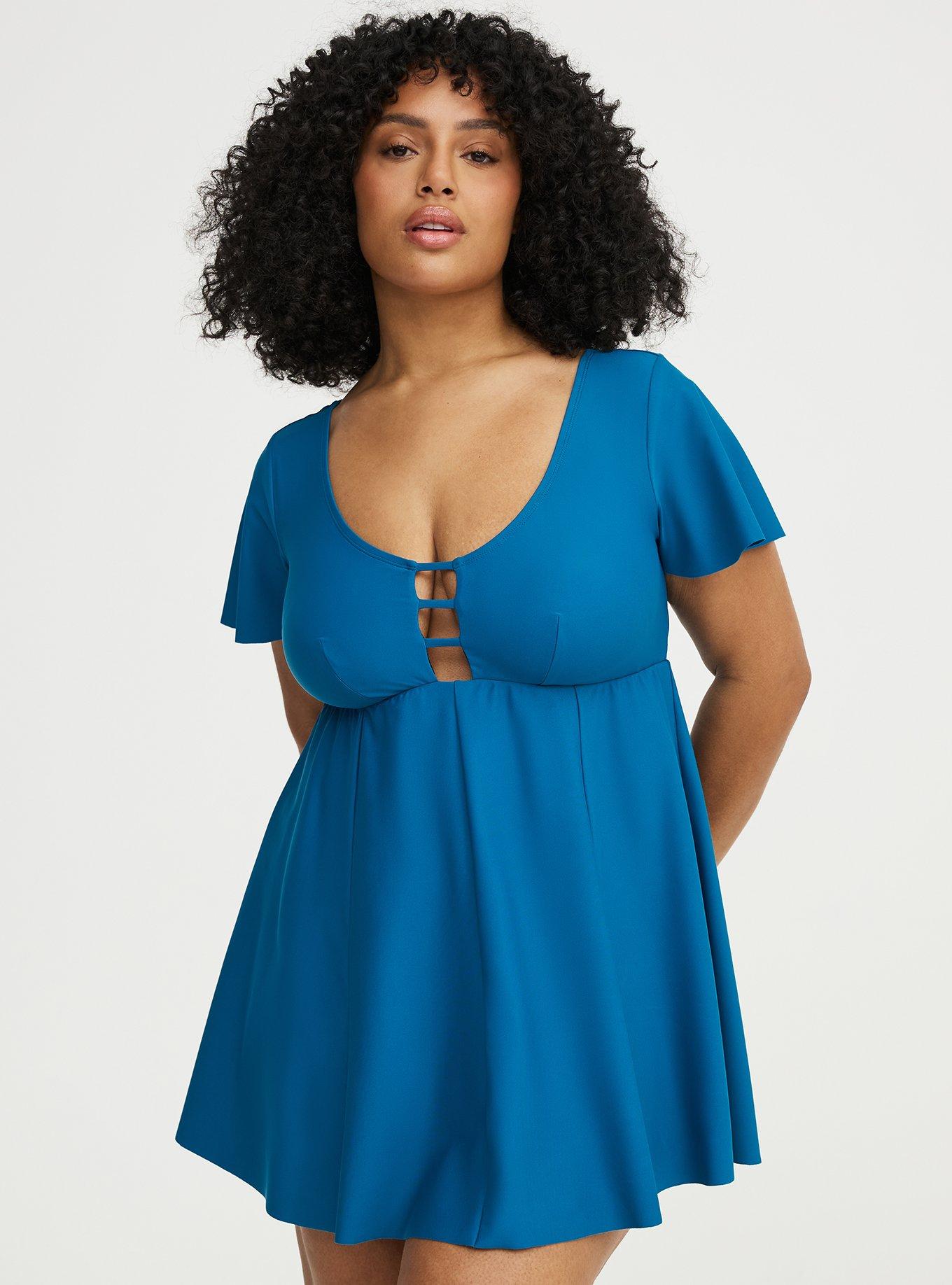 flared swim dress Side Tie Knot Mesh Swim Dress, Green / Size L main image 0