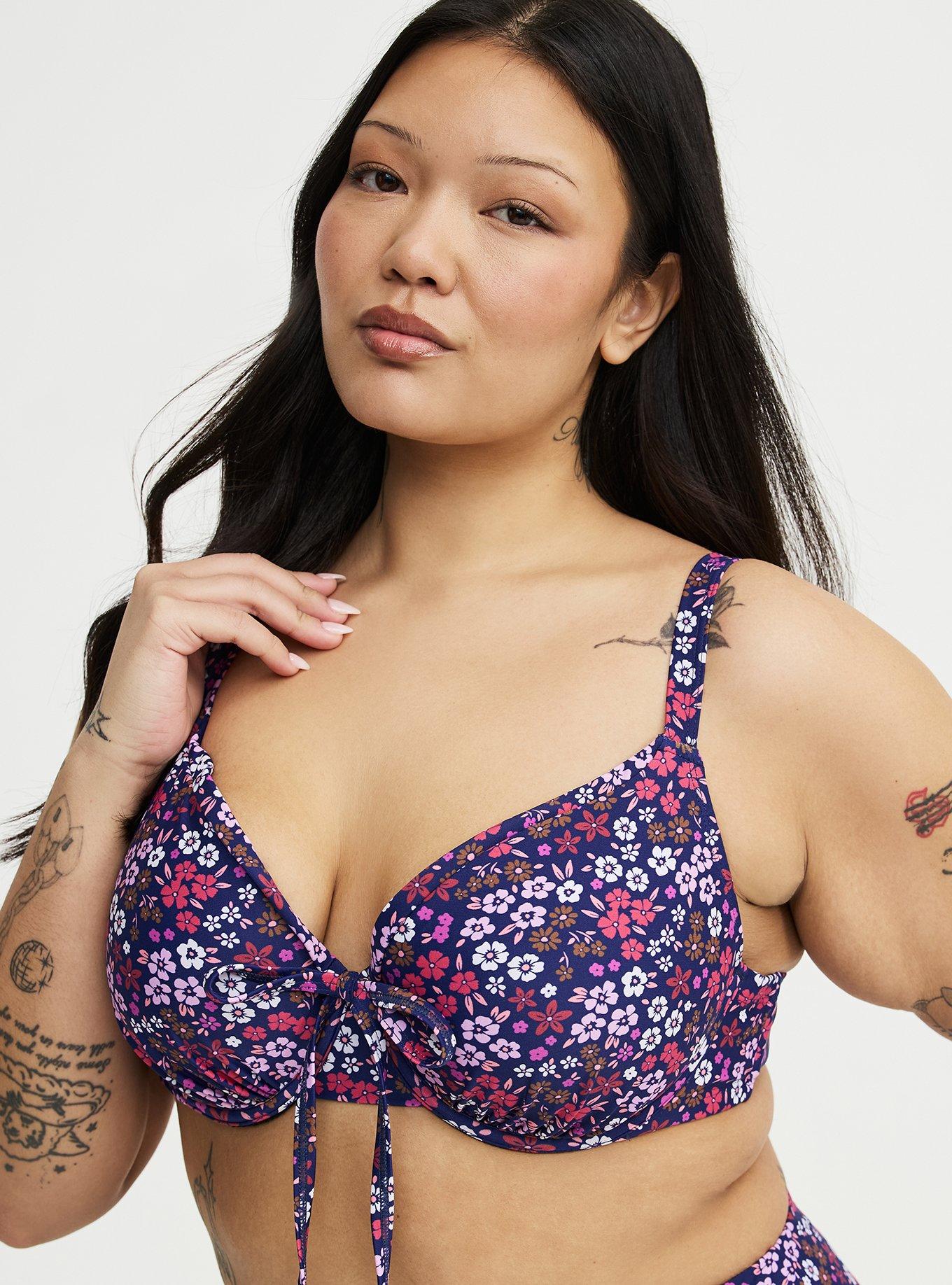 Underwire Bow Bikini Top, ALEX DITSY BLUE, hi-res