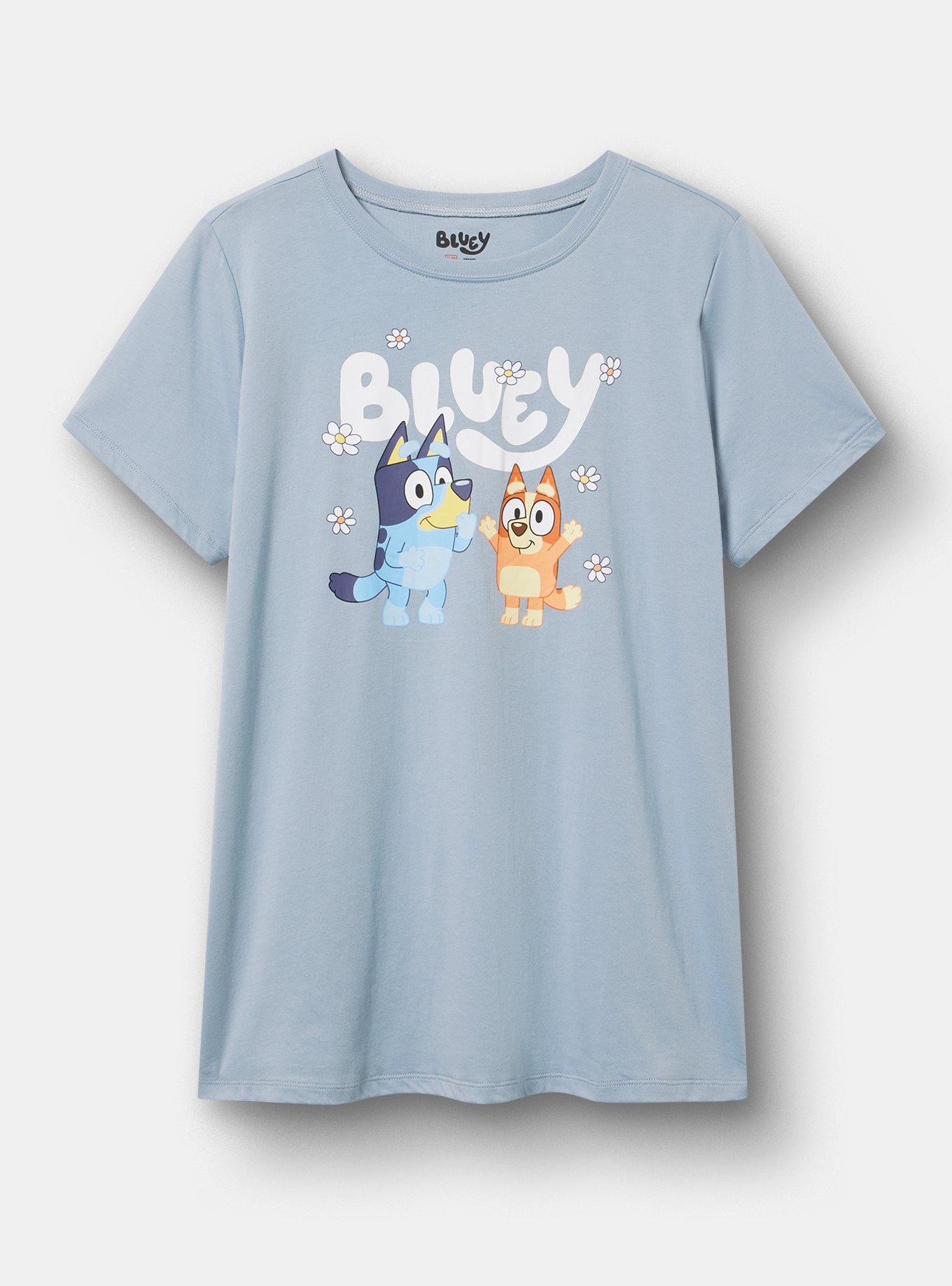 Bluey Classic Cotton Crew Tee, BLUEY DAISIES DUSTY BLUE, hi-res