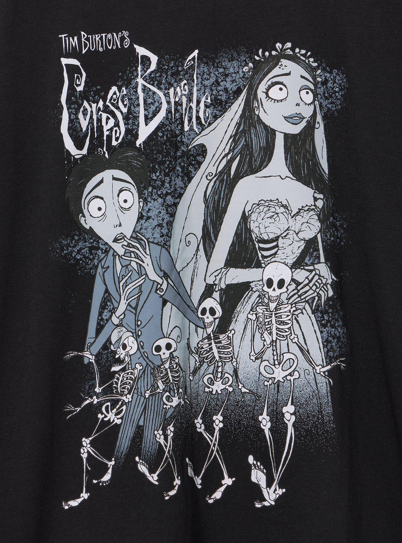 Corpse Bride Classic Cotton Crew Tee, CORPSE BRIDE SKELETONS DEEP BLACK, alternate