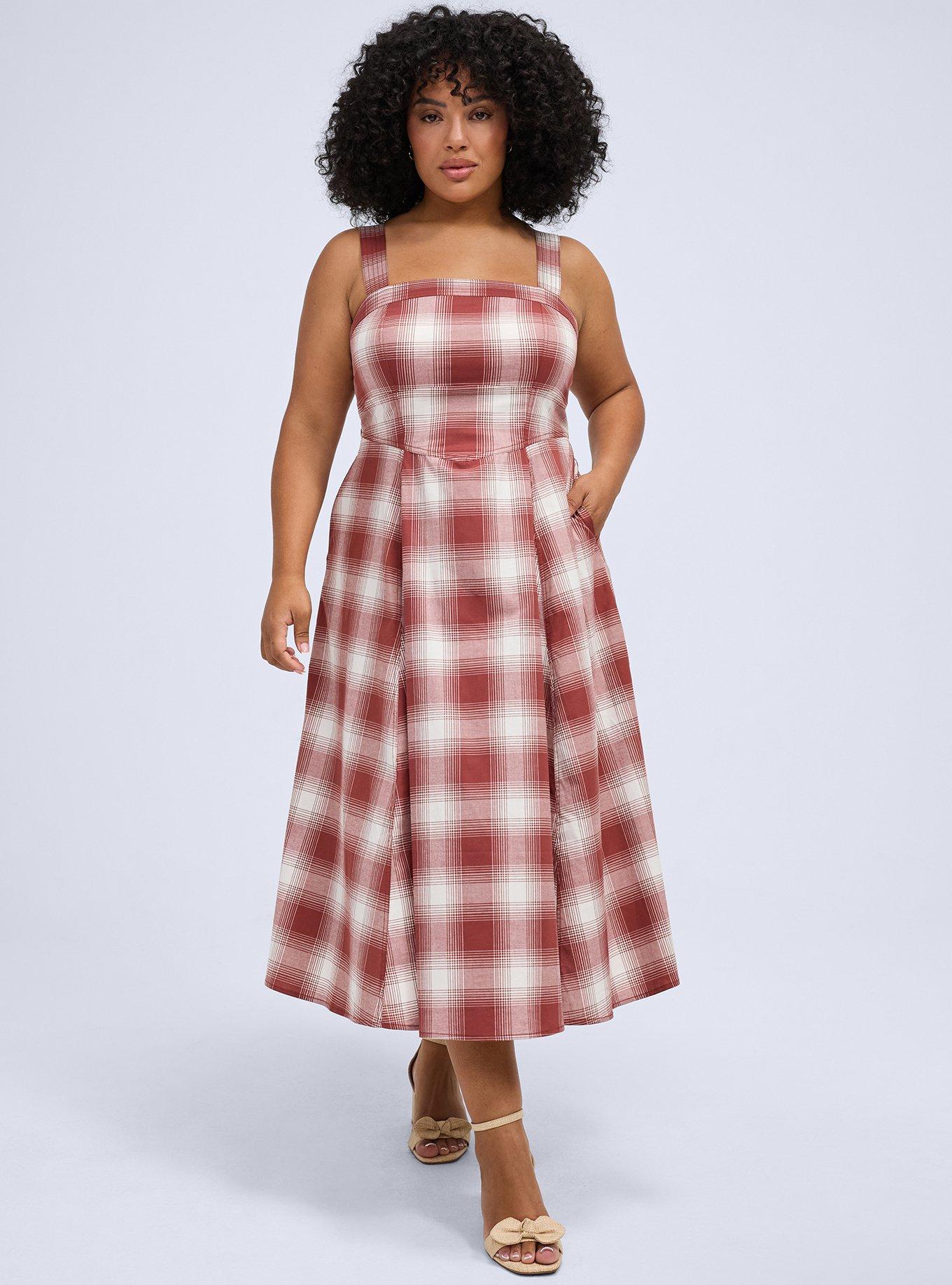 Belle Isle Smocked Back Midi Dress, NEW EPIC PLAID RUST, alternate
