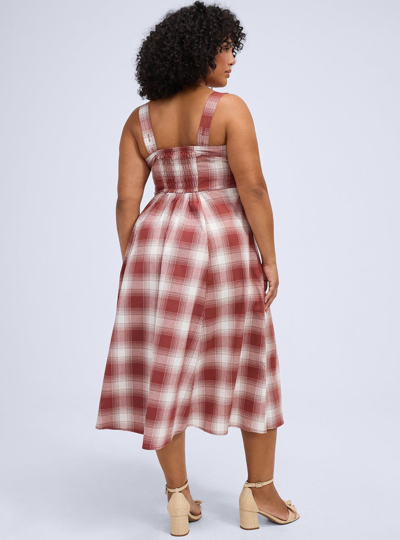 Belle Isle Smocked Back Midi Dress, NEW EPIC PLAID RUST, alternate