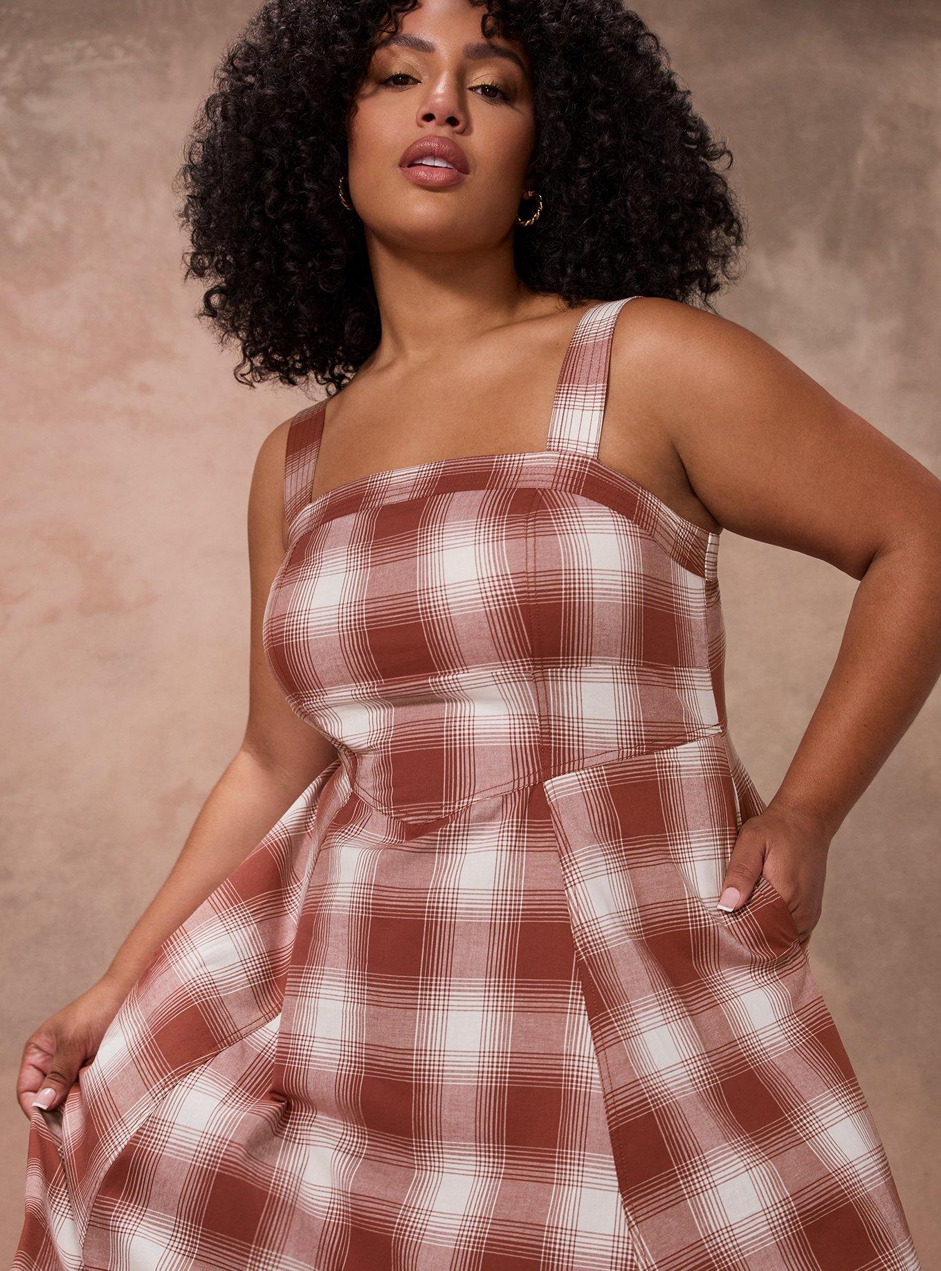 Belle Isle Smocked Back Midi Dress, NEW EPIC PLAID RUST, alternate