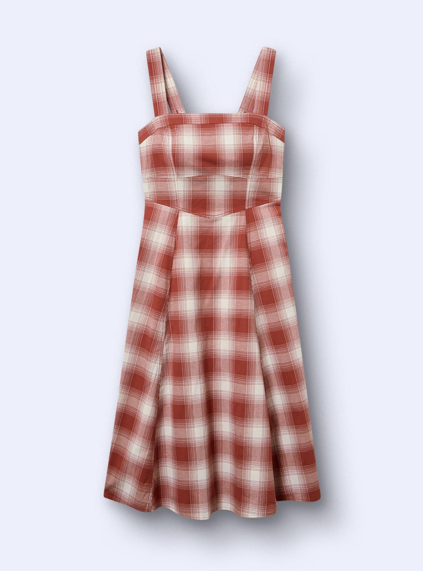 Belle Isle Smocked Back Midi Dress, NEW EPIC PLAID RUST, flat