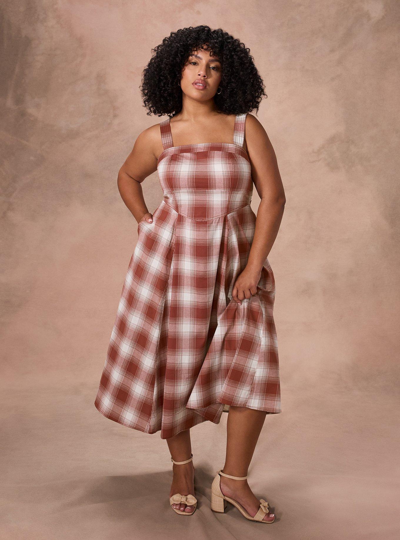Belle Isle Smocked Back Midi Dress, NEW EPIC PLAID RUST, hi-res