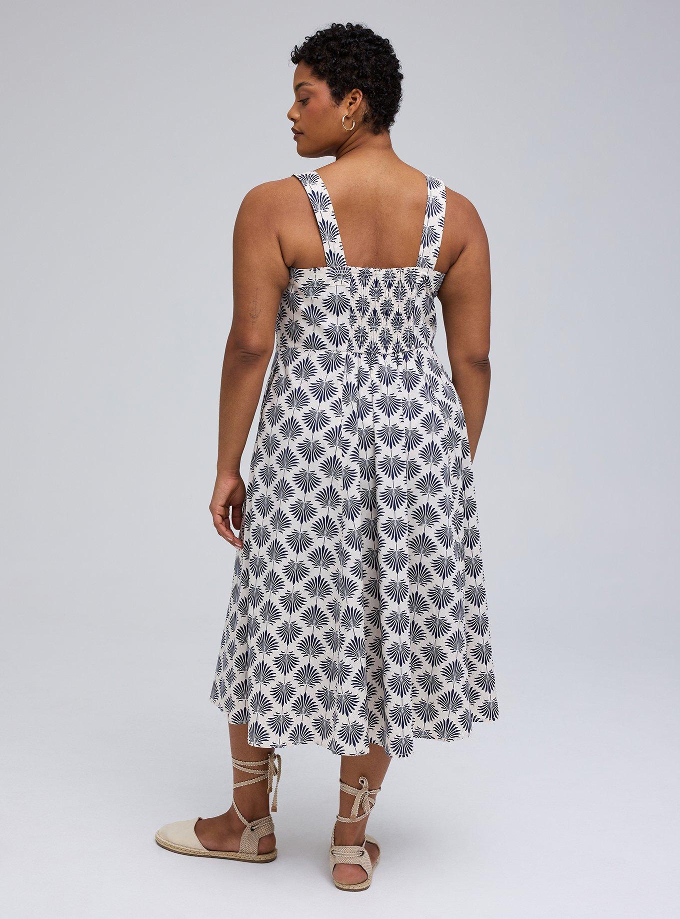 Belle Isle Smocked Back Midi Dress, FANNED LEAVES IVORY, alternate