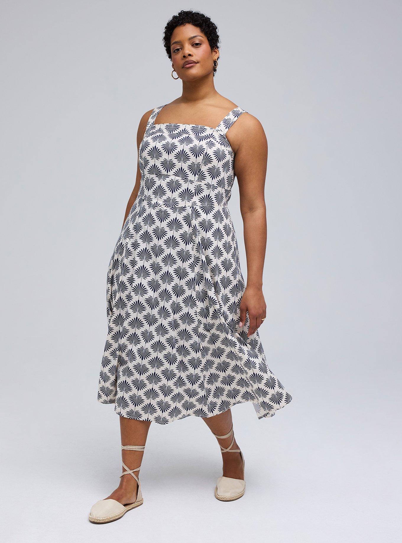 Belle Isle Smocked Back Midi Dress, FANNED LEAVES IVORY, hi-res