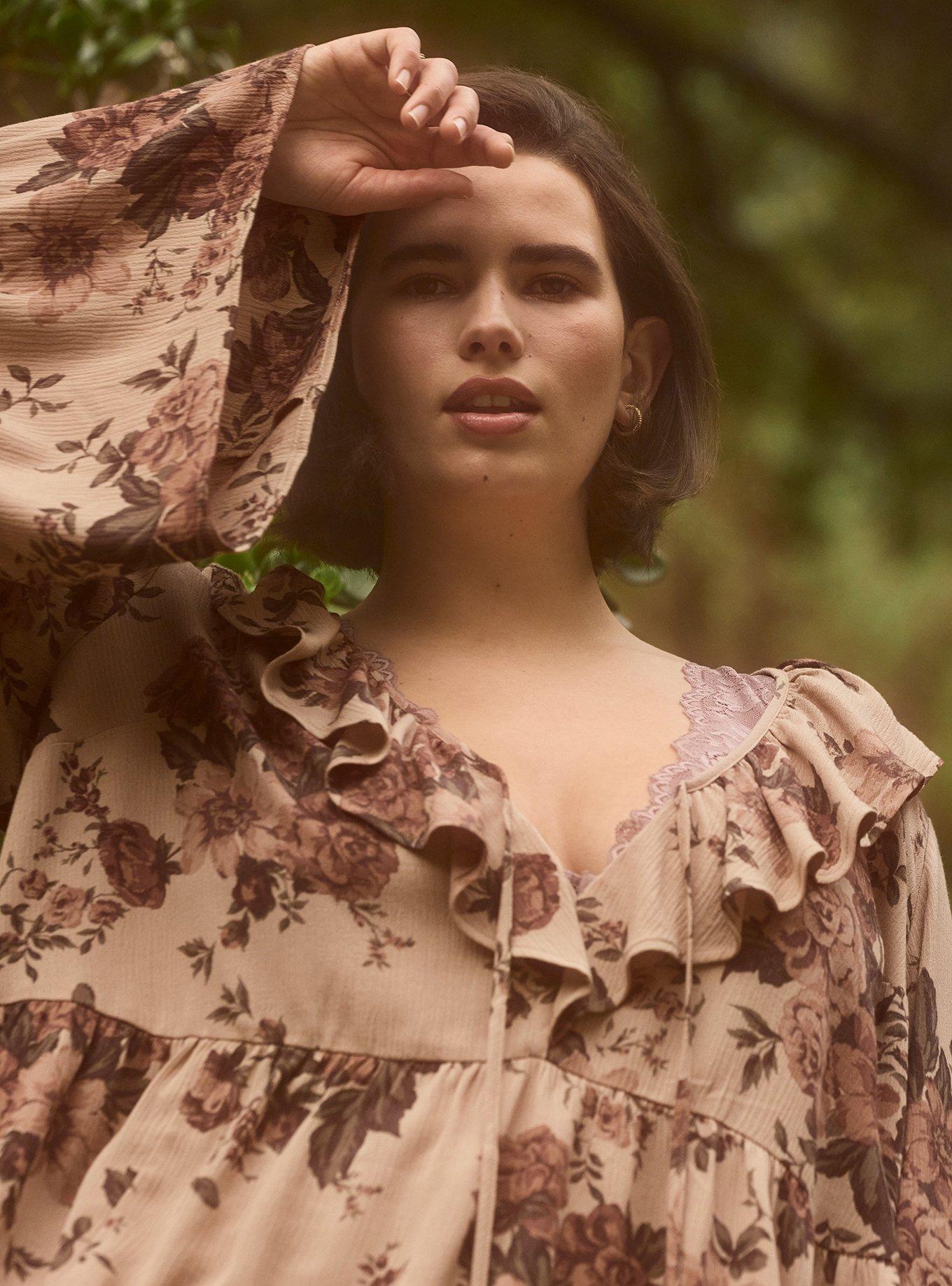 Festi Bell Sleeve Ruffle Front Blouse