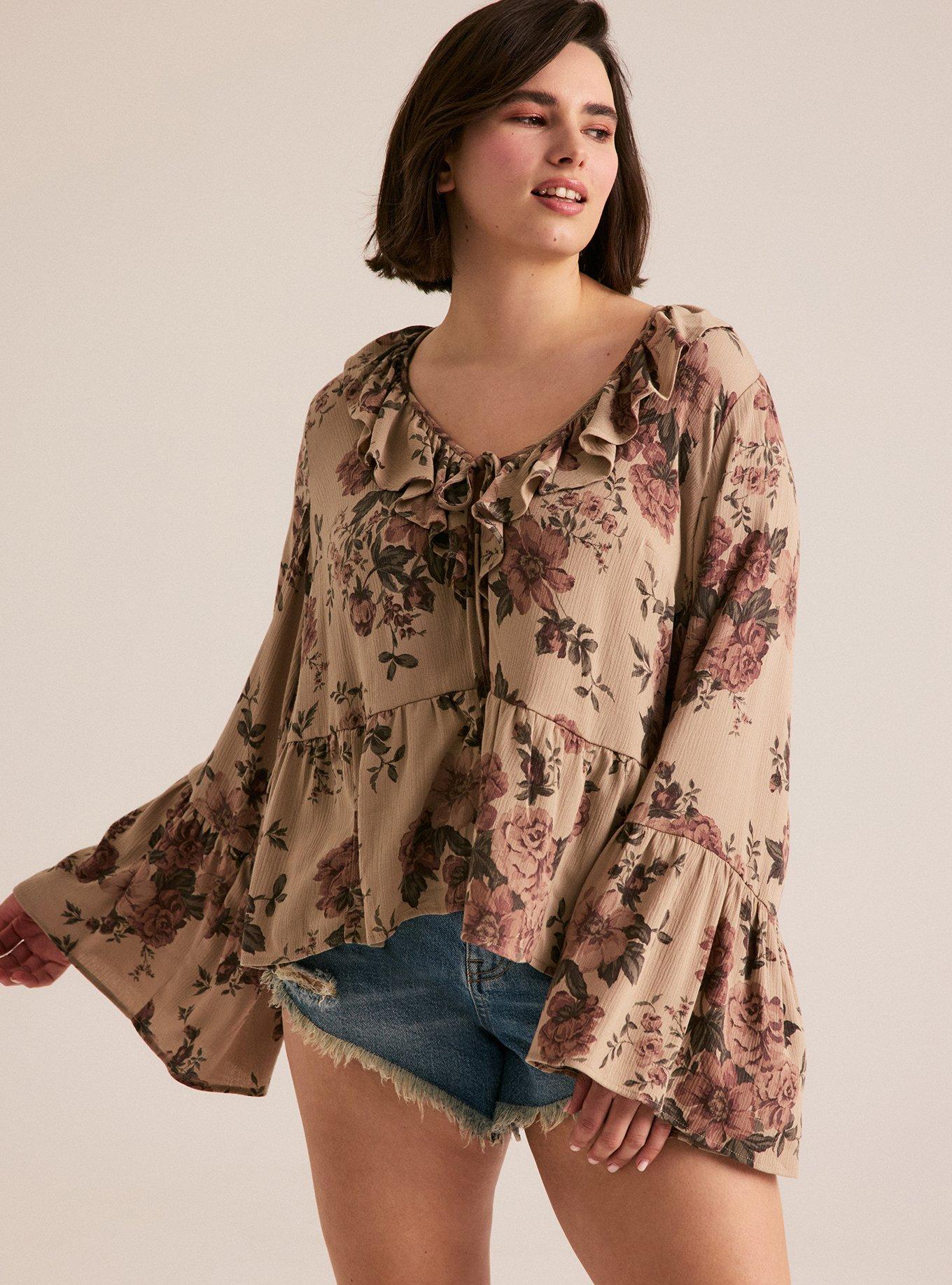 Festi Bell Sleeve Ruffle Front Blouse