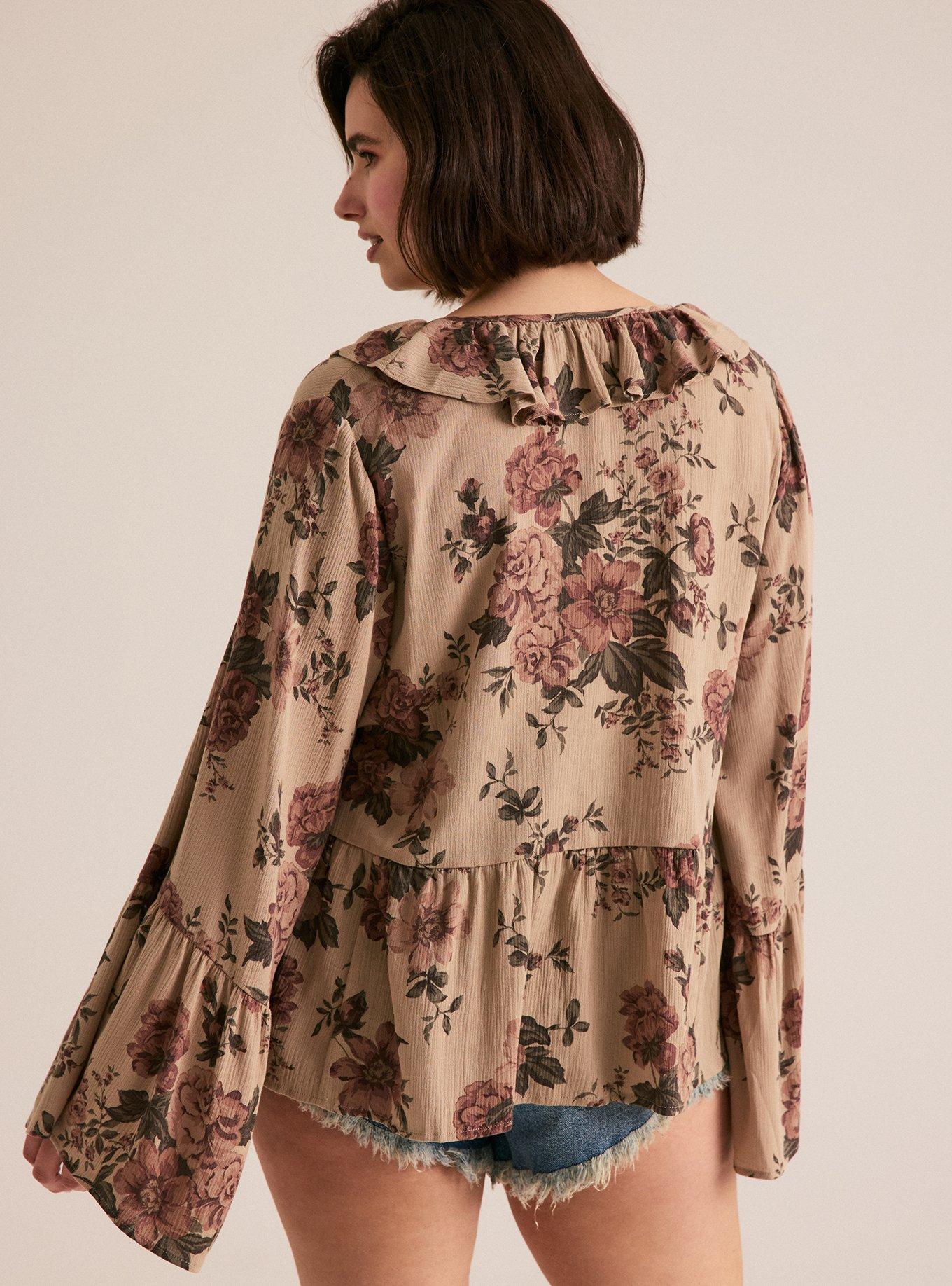 Festi Bell Sleeve Ruffle Front Blouse