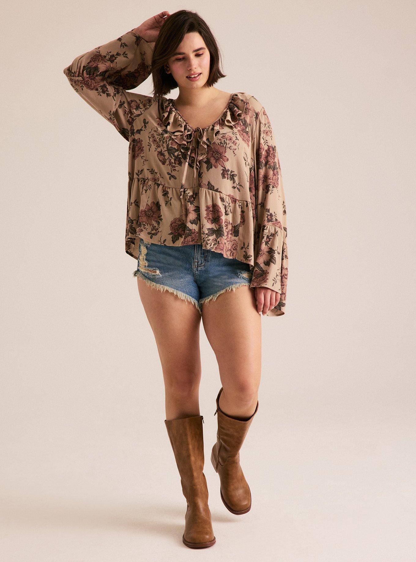 Festi Bell Sleeve Ruffle Front Blouse