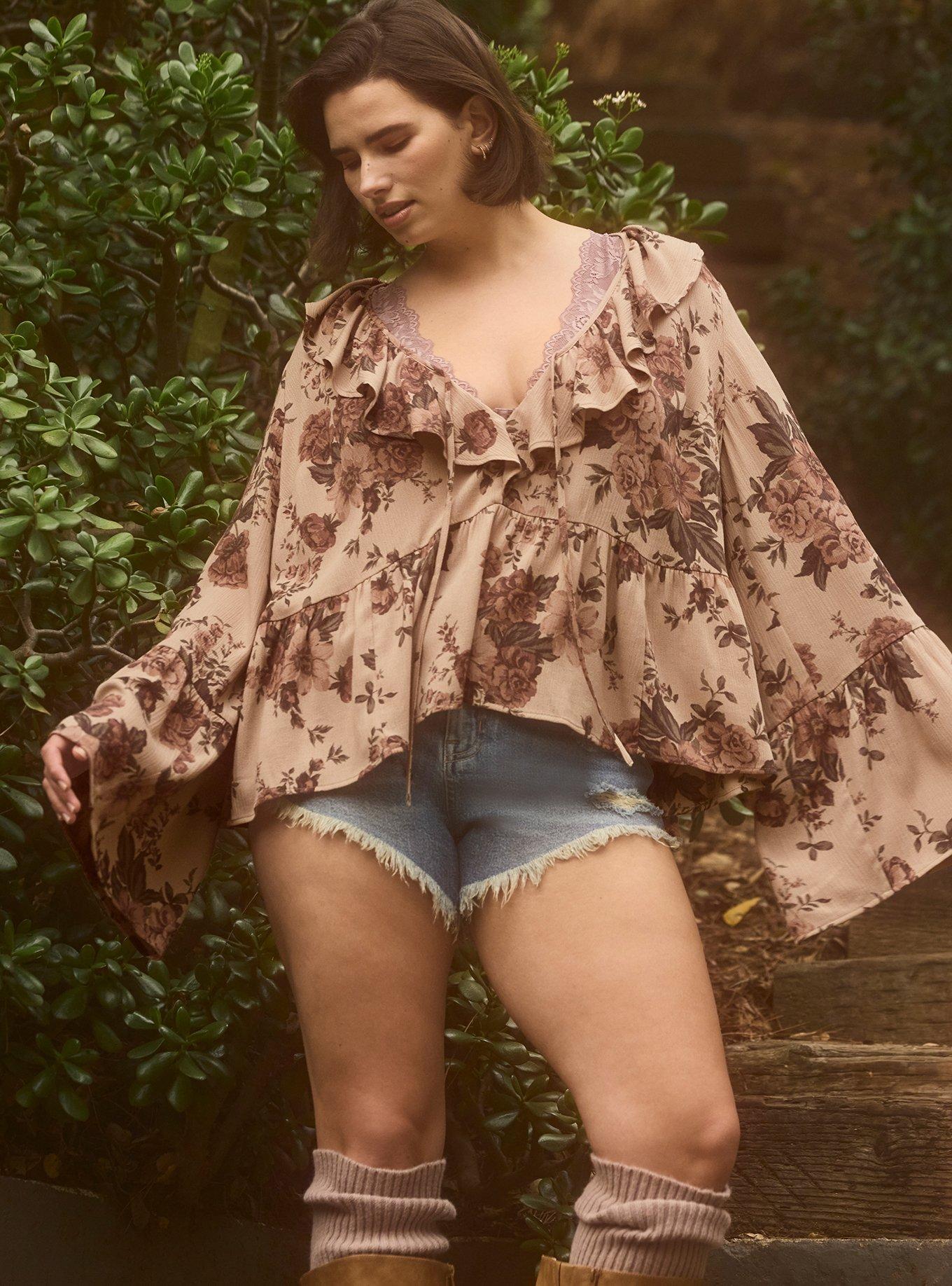 Festi Bell Sleeve Ruffle Front Blouse